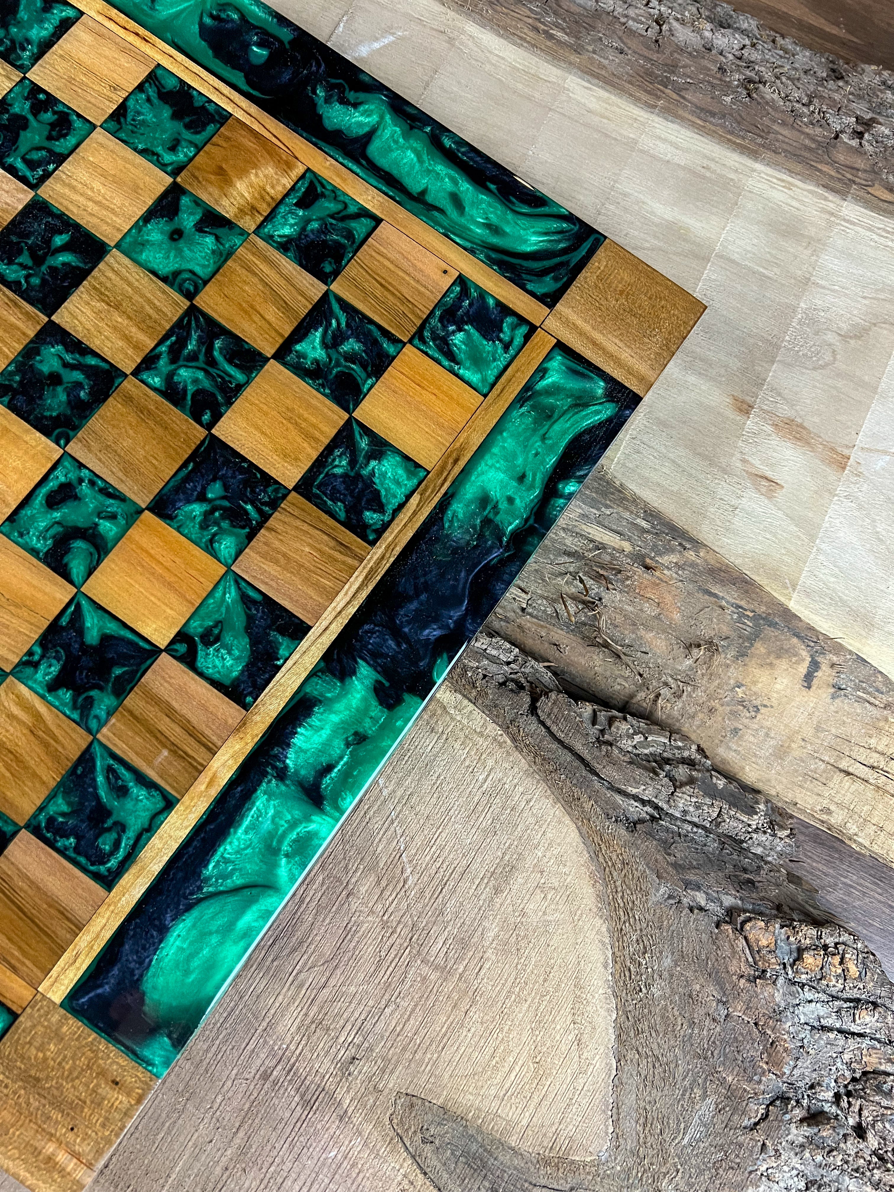 Black Jungle Green Maple Wood Chess Board (Glass Chess Set Included)