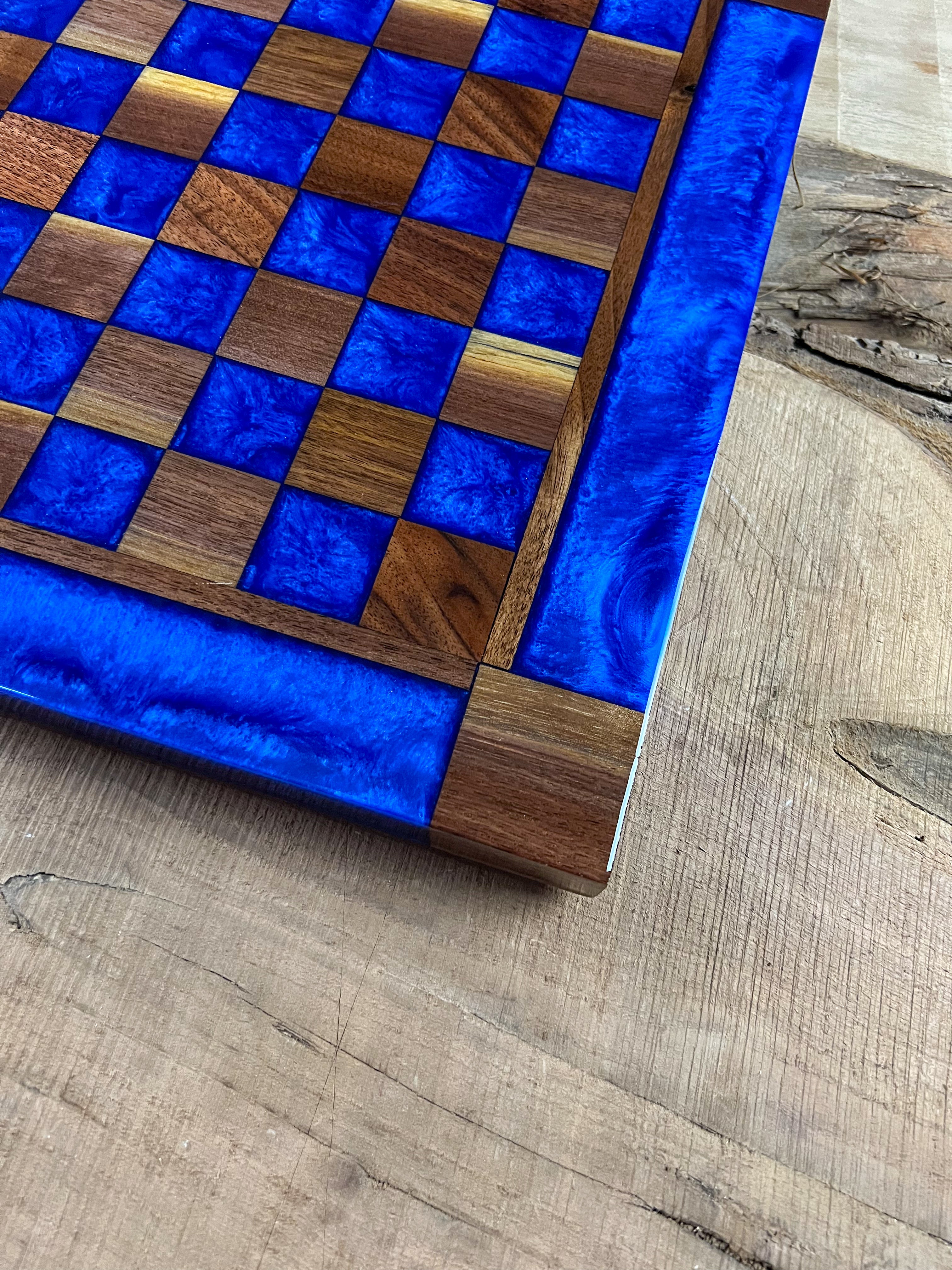 Deep Blue Walnut Chess Board (Glass Chess Set Included)