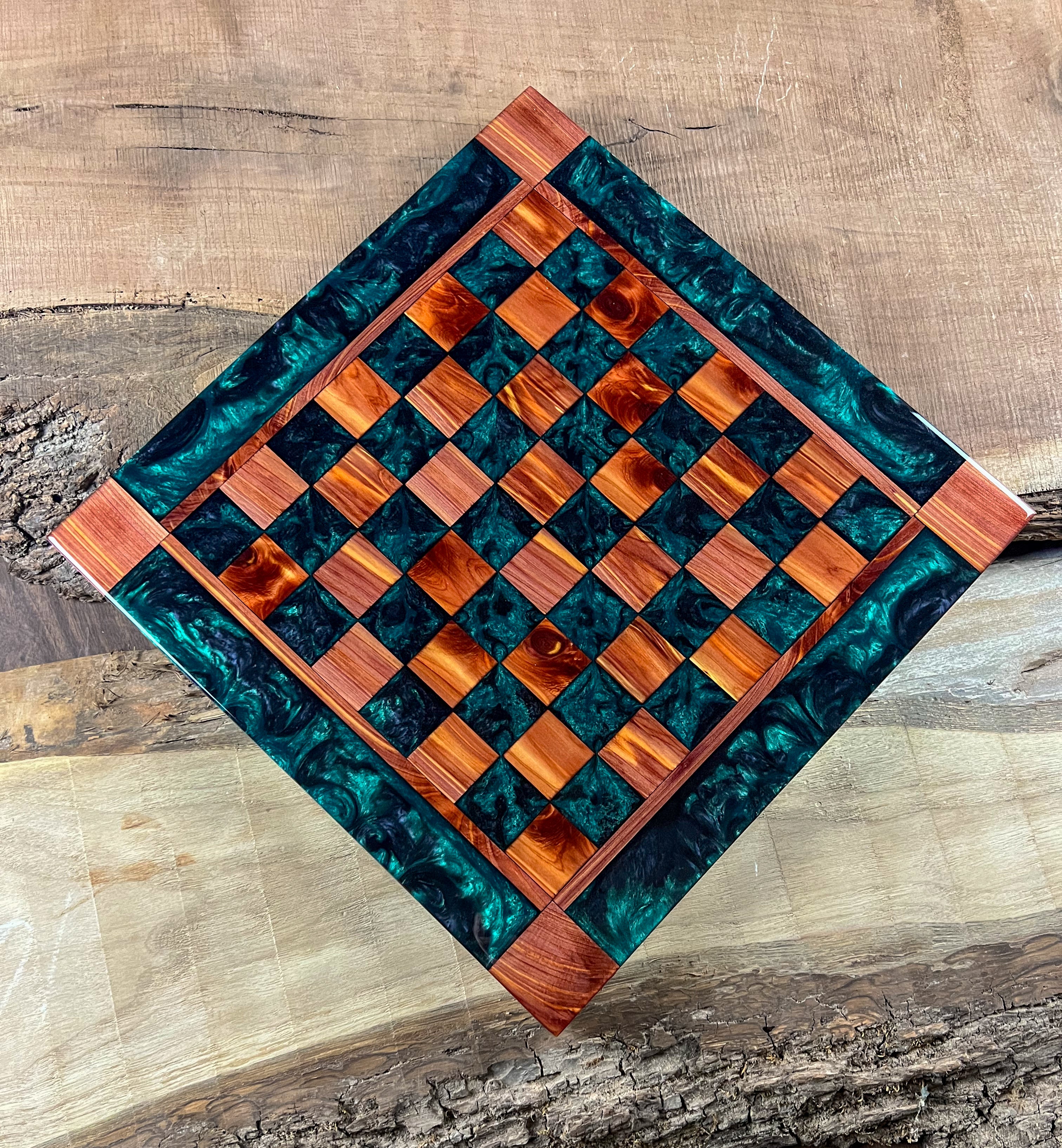 Black Onyx Emerald Cedar Chess Board (Glass Chess Set Included)