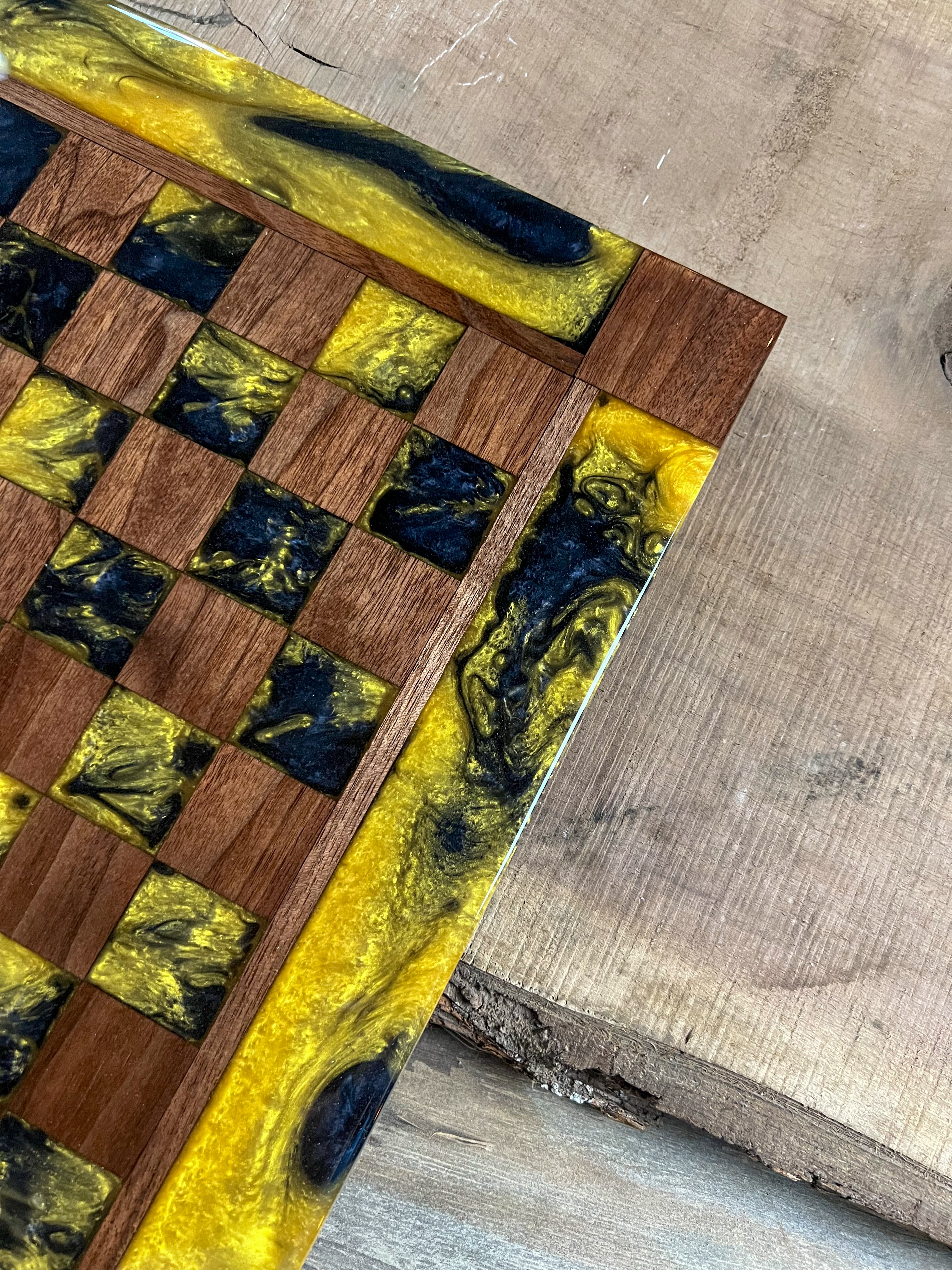 Black Onyx Gold Cloud Walnut Chess Board (With Border)