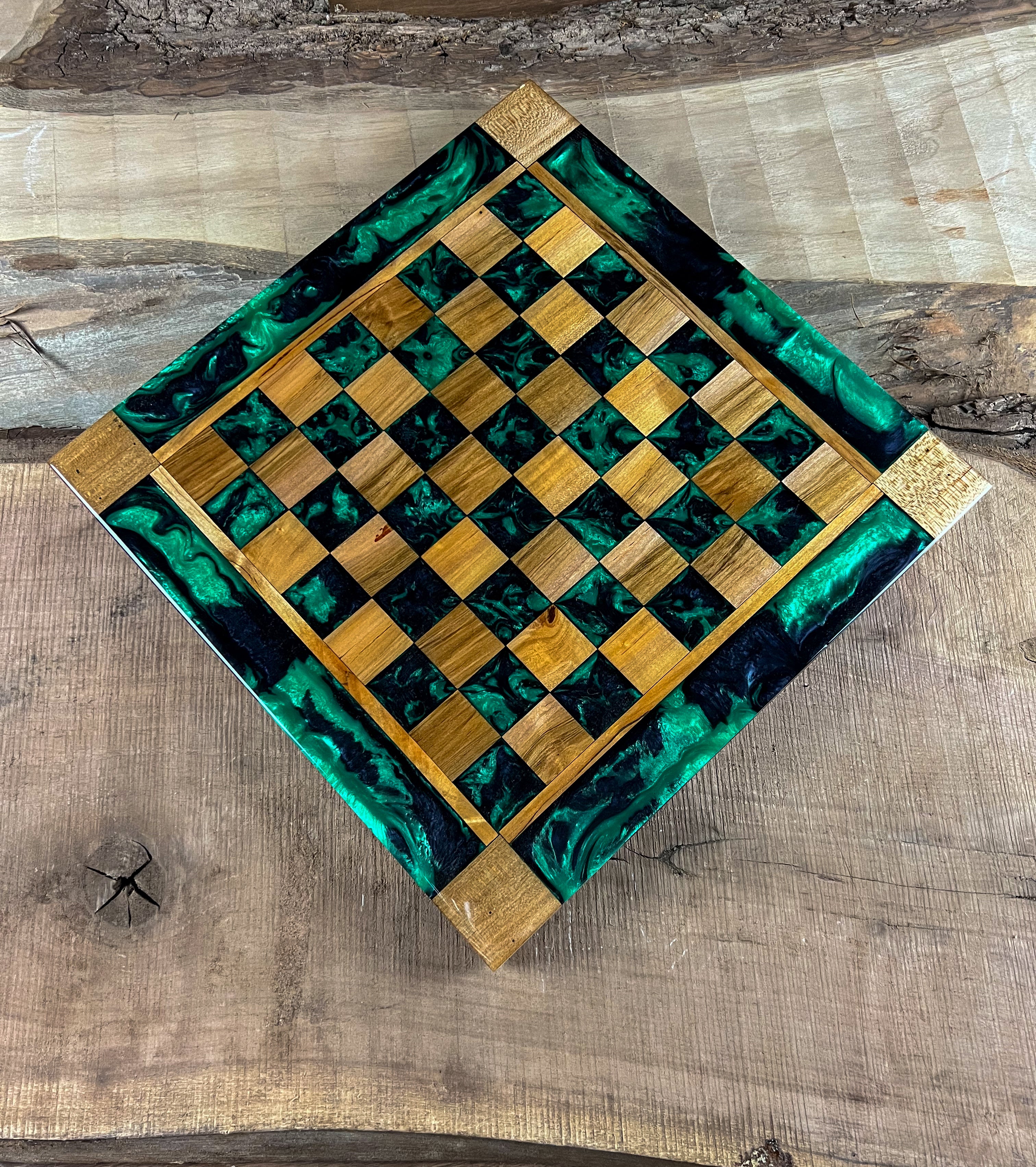 Black Jungle Green Maple Wood Chess Board (Glass Chess Set Included)