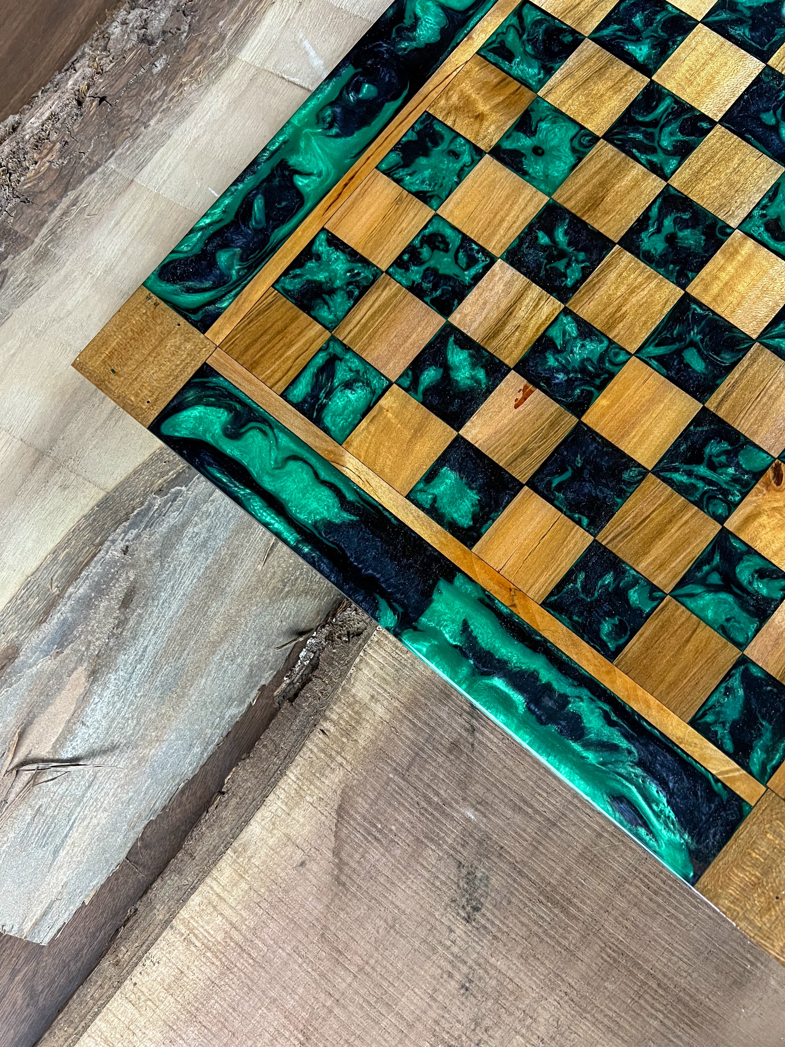 Black Jungle Green Maple Wood Chess Board (Glass Chess Set Included)