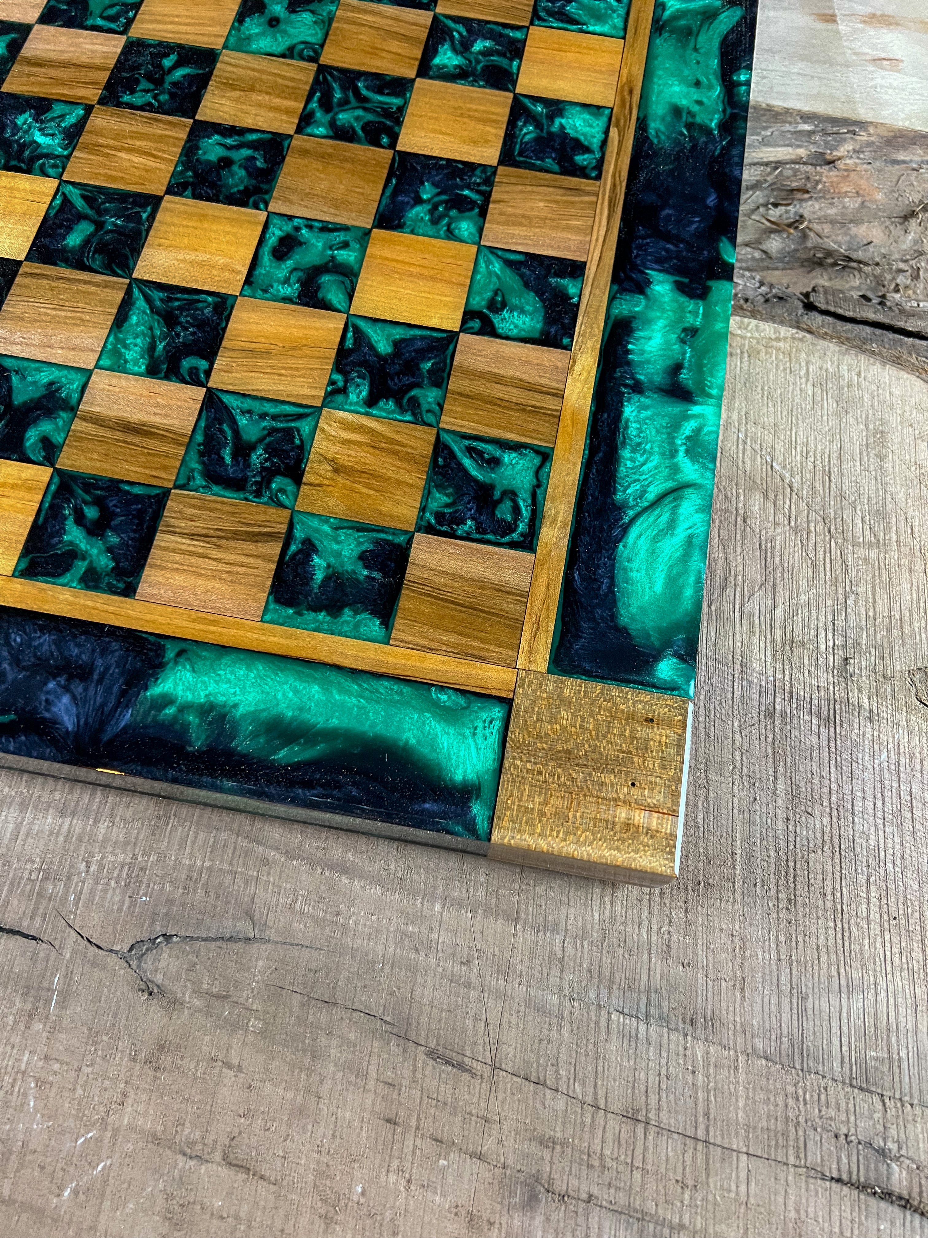 Black Jungle Green Maple Wood Chess Board (Glass Chess Set Included)