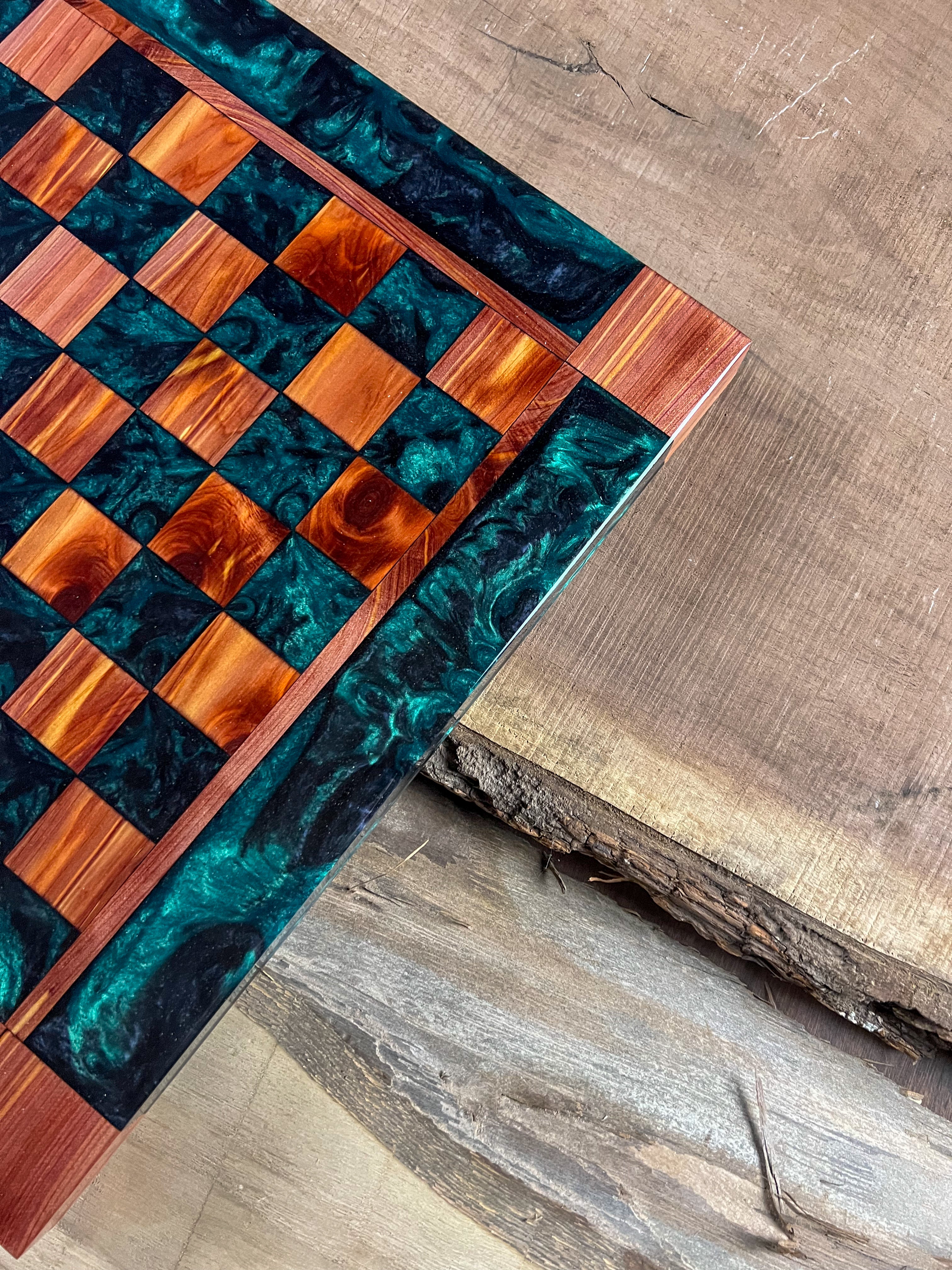 Black Onyx Emerald Cedar Chess Board (Glass Chess Set Included)