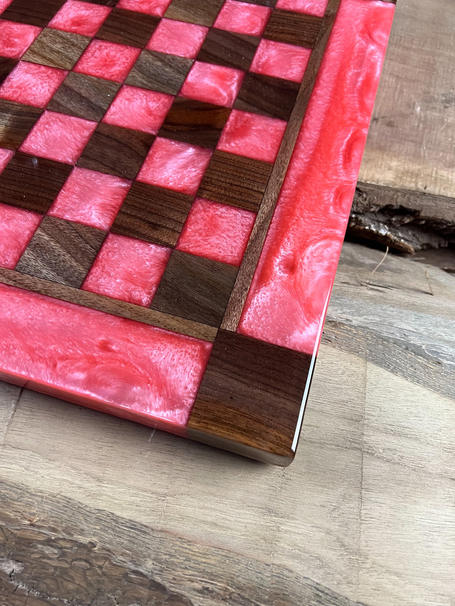 Pink Pearl Black Walnut Chess Board (Glass Chess Set Included)