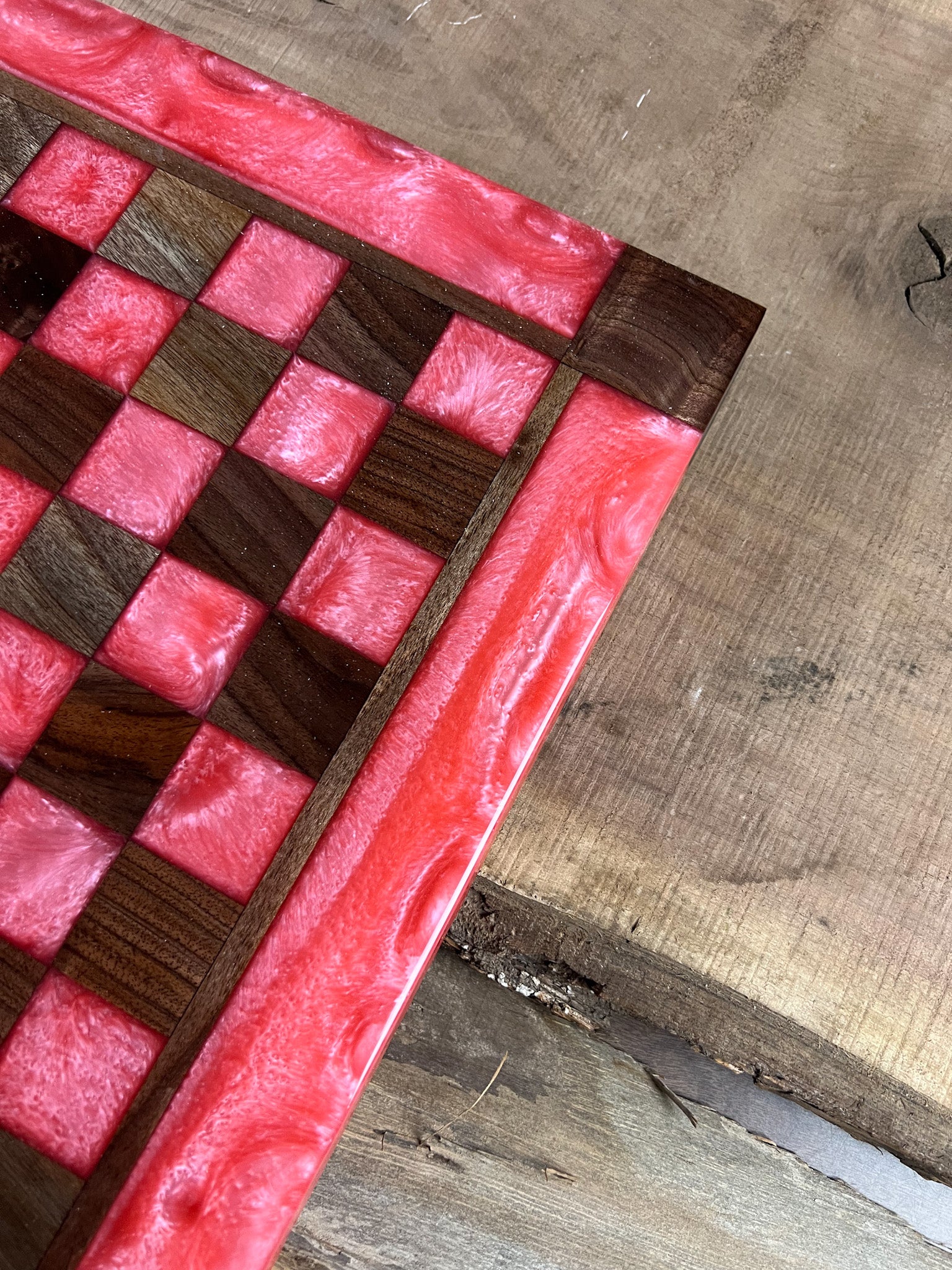 Pink Pearl Black Walnut Chess Board (Glass Chess Set Included)