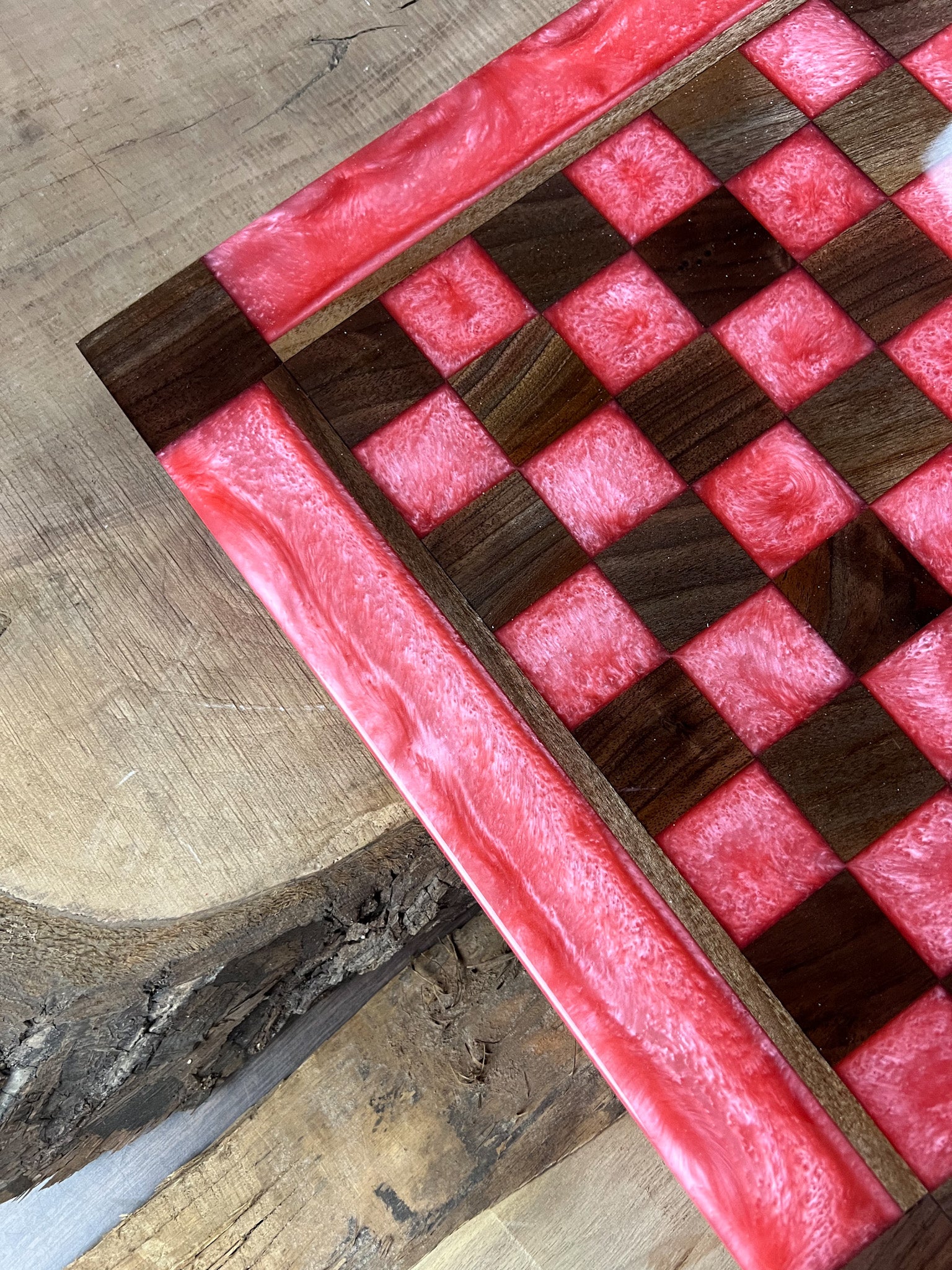 Pink Pearl Black Walnut Chess Board (Glass Chess Set Included)