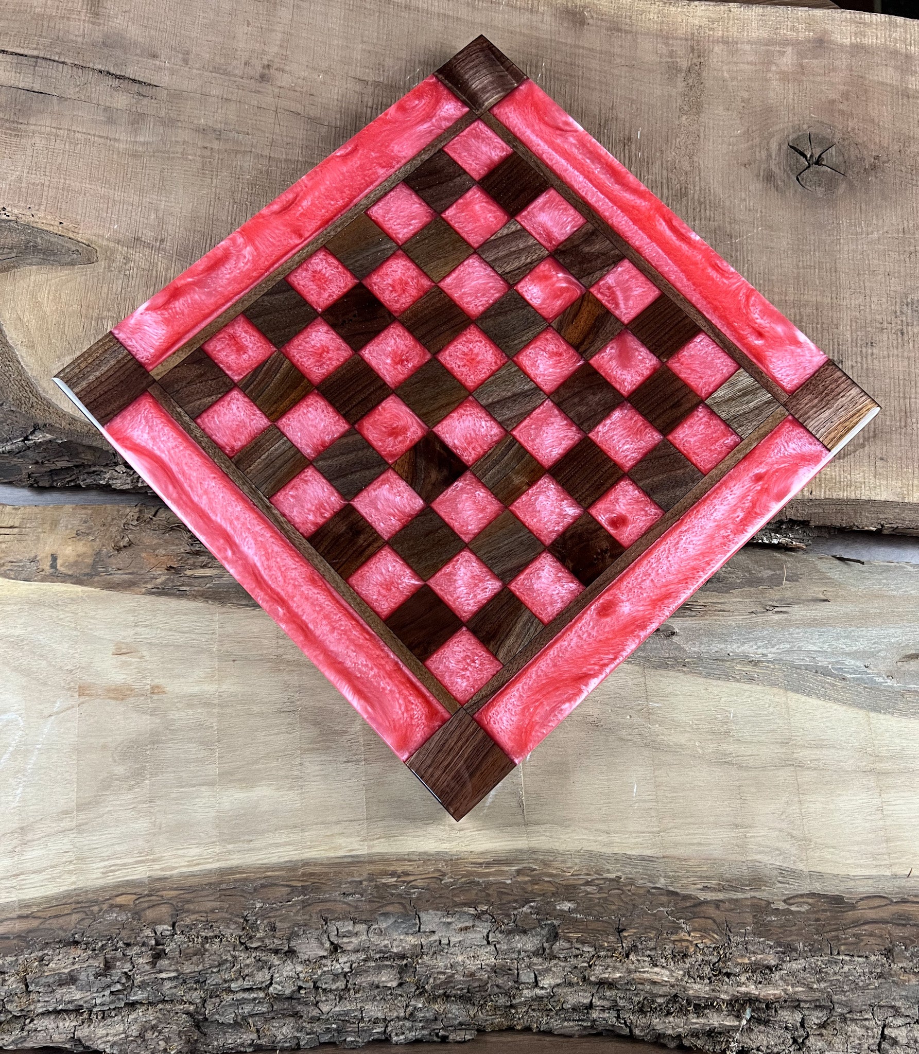 Pink Pearl Black Walnut Chess Board (Glass Chess Set Included)