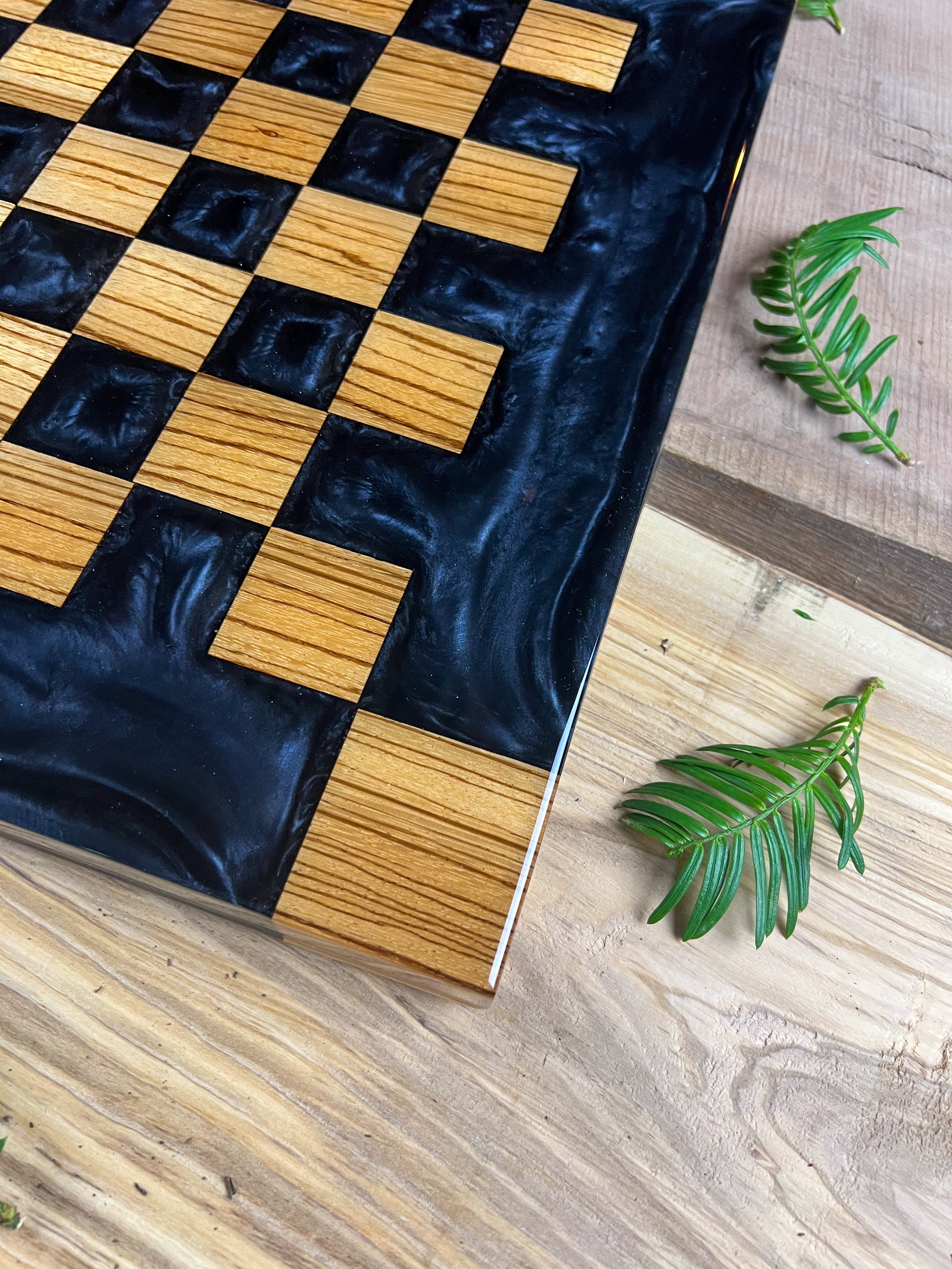 Exotic Zebra Wood Black Onyx Chess Board