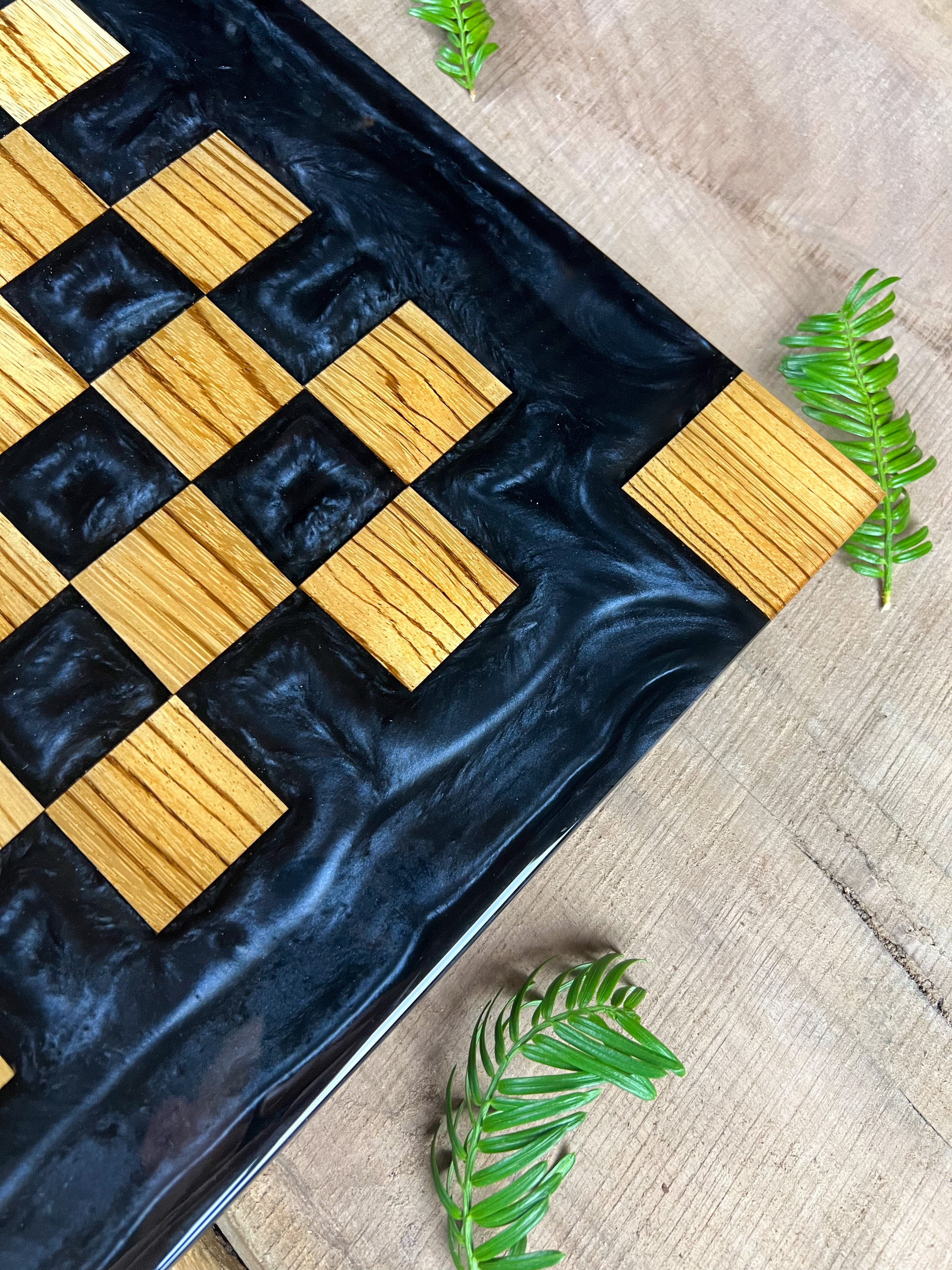 Exotic Zebra Wood Black Onyx Chess Board