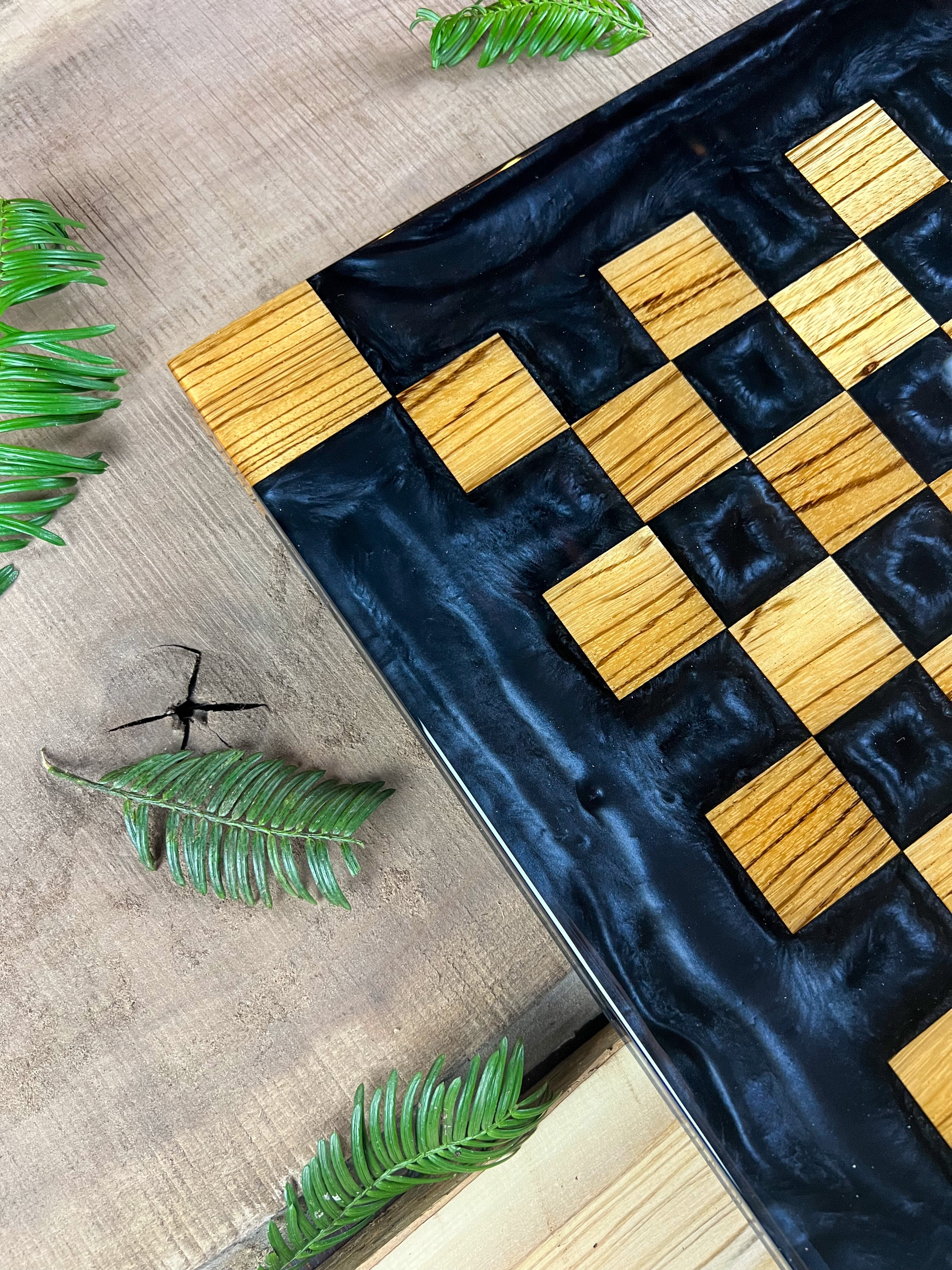 Exotic Zebra Wood Black Onyx Chess Board