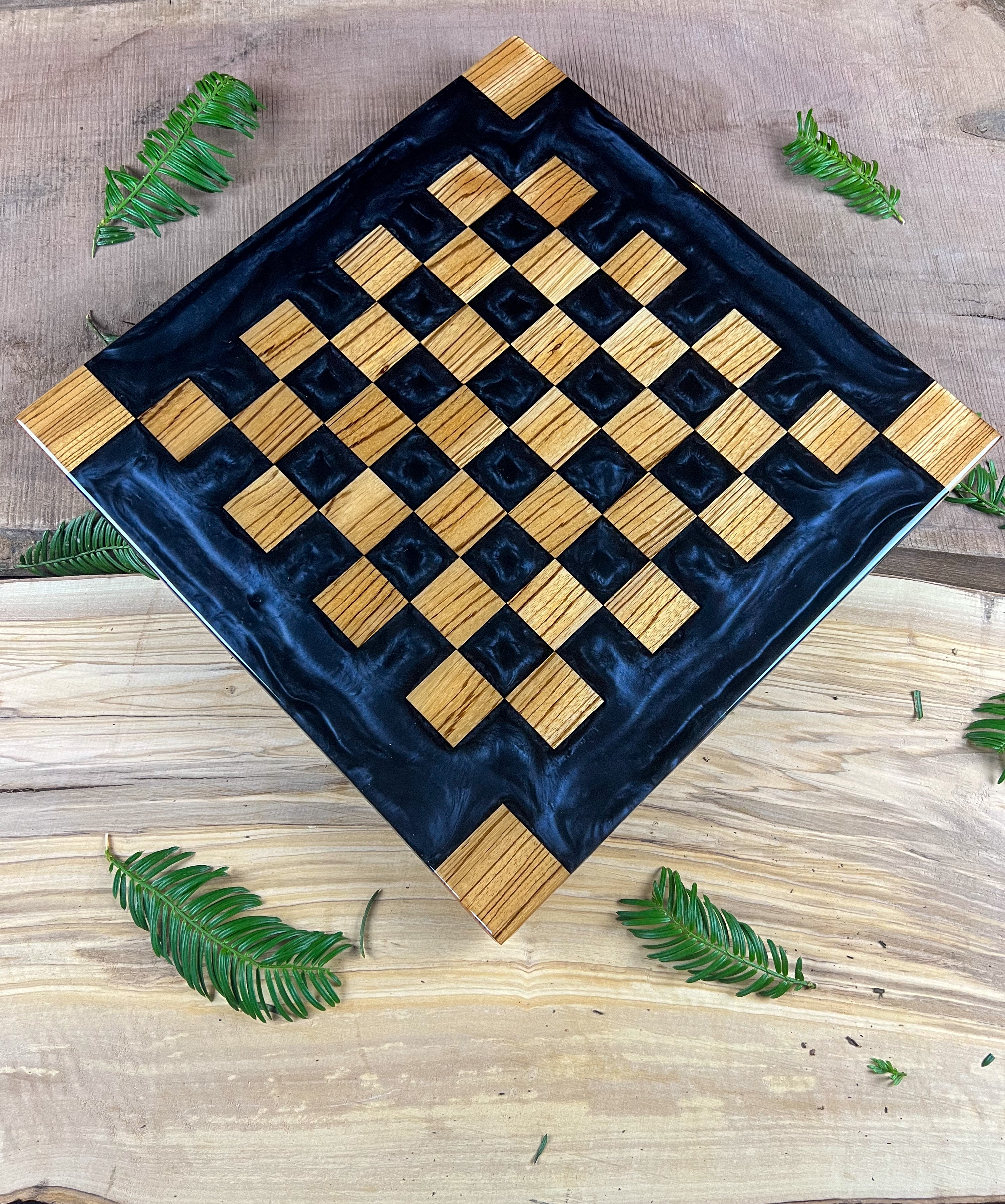 Exotic Zebra Wood Black Onyx Chess Board