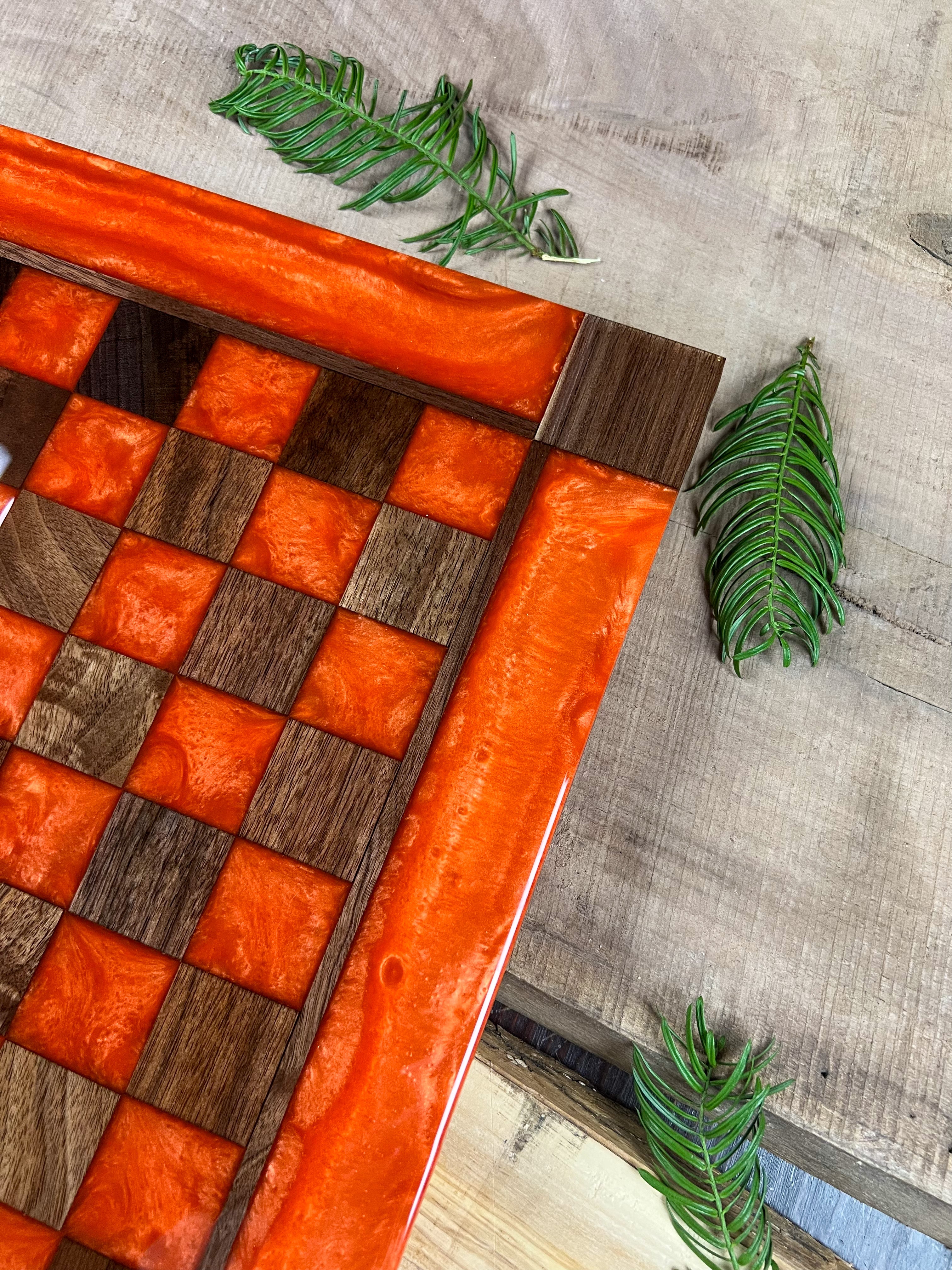 Vivid Orange Black Walnut Chess Board (Glass Chess Set Included)