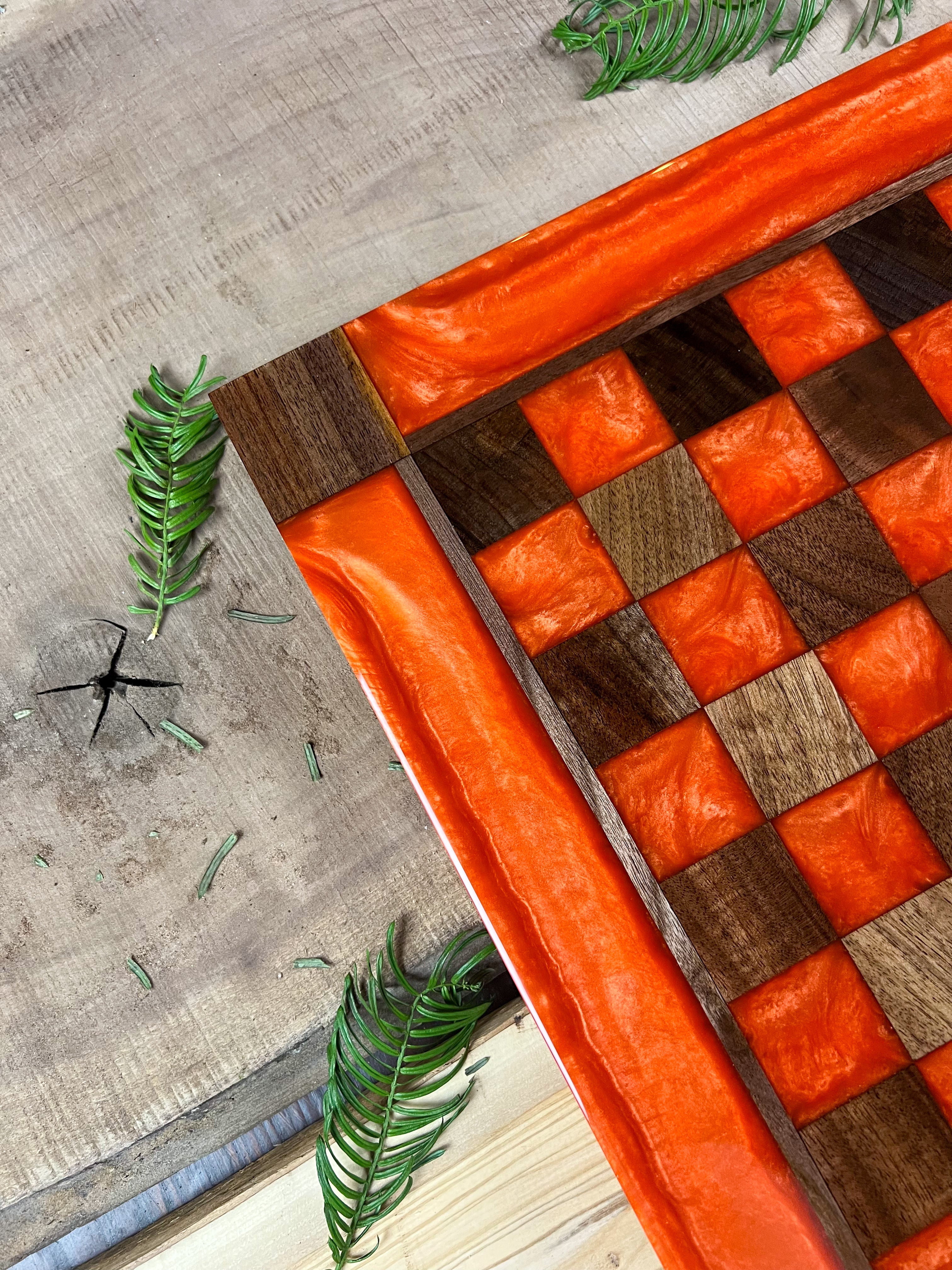 Vivid Orange Black Walnut Chess Board (Glass Chess Set Included)