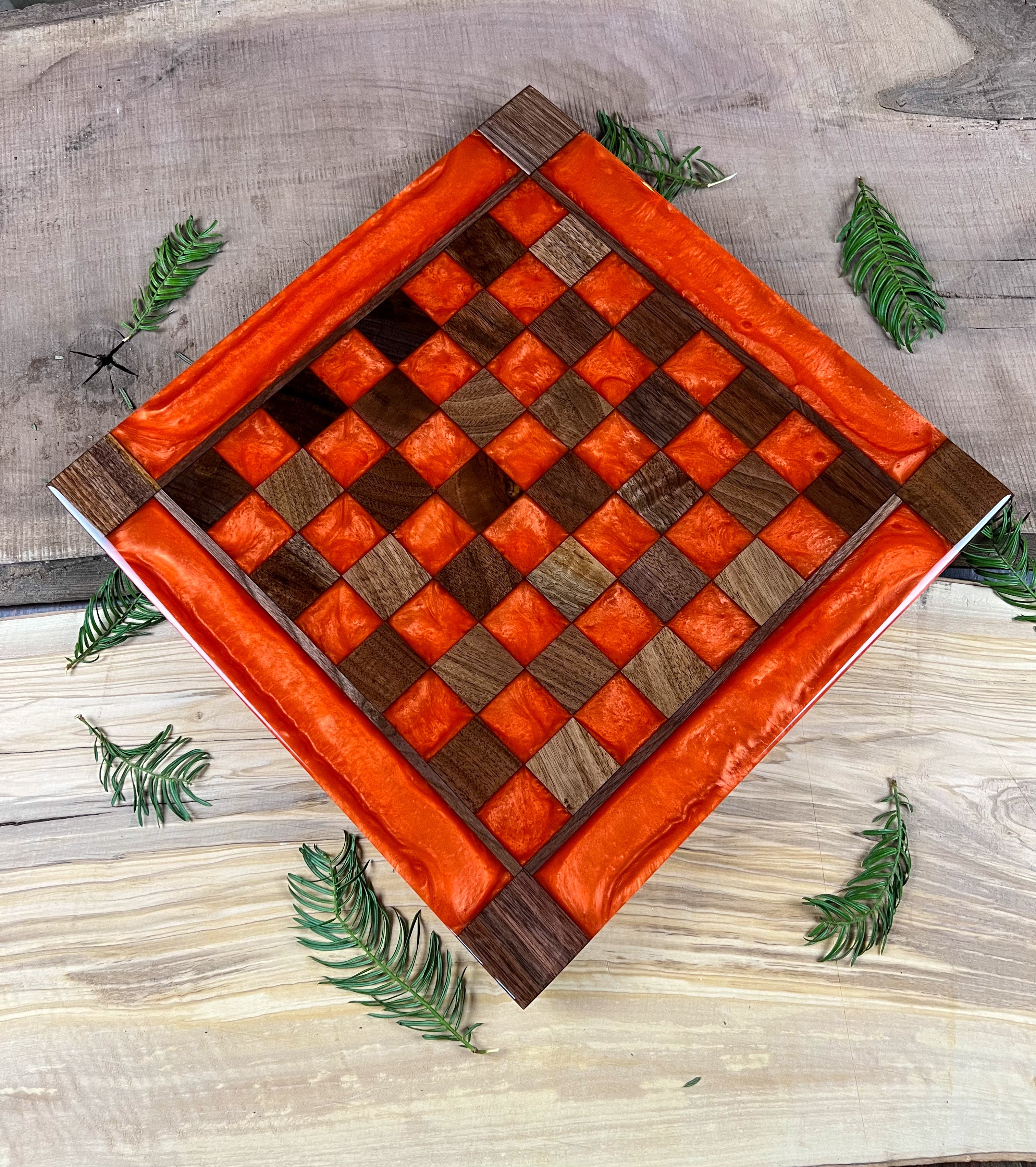 Vivid Orange Black Walnut Chess Board (Glass Chess Set Included)