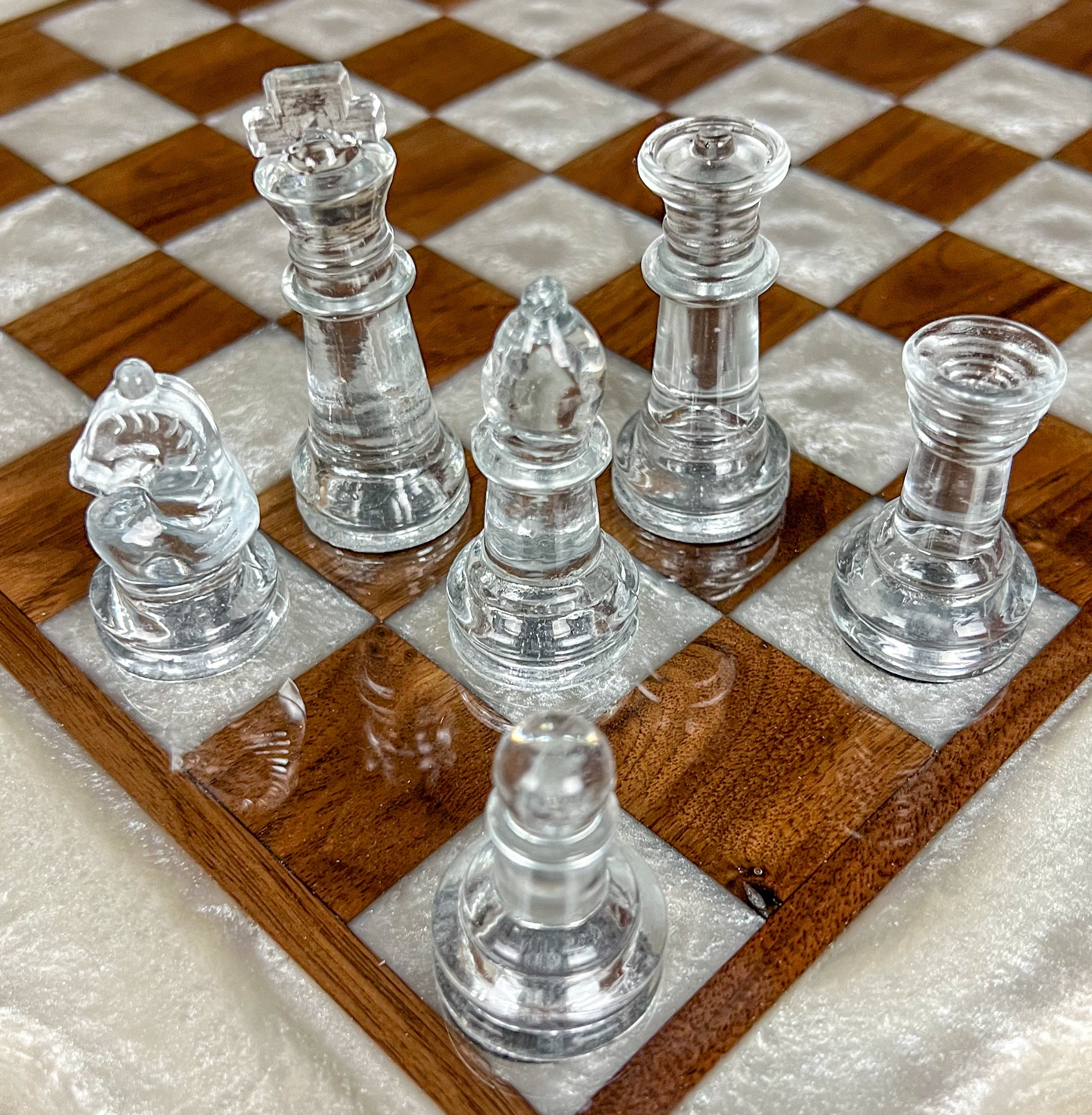 Deep Blue Maple Wood Chess Board (Glass Chess Set Included)