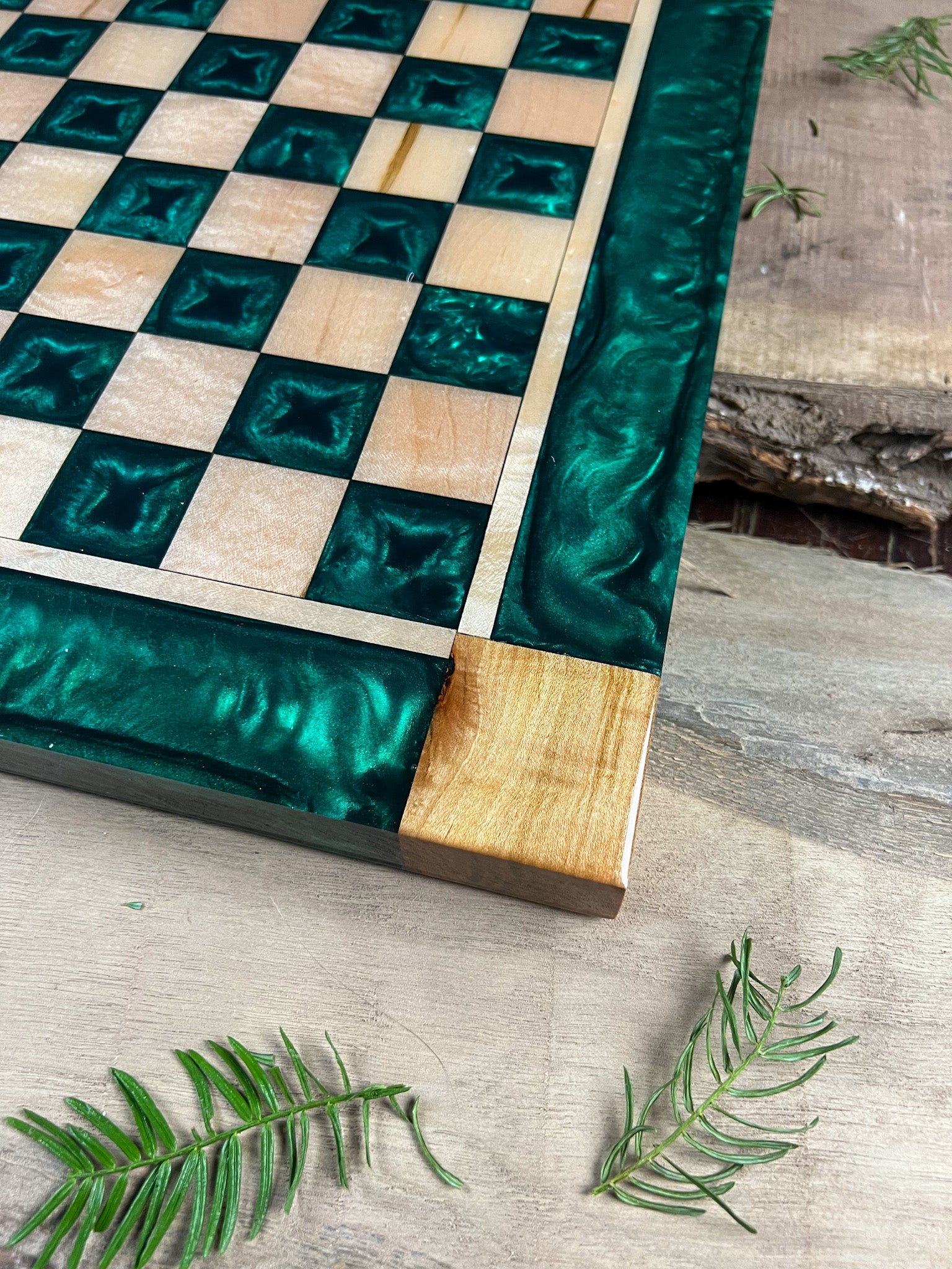 Emerald Green Maple Wood Chess Board (Glass Chess Set Included)
