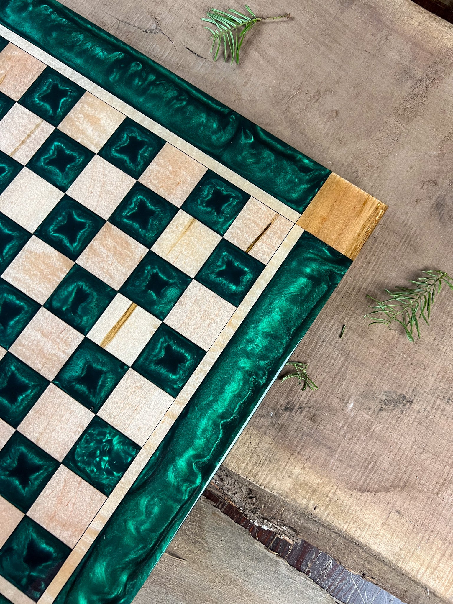 Emerald Green Maple Wood Chess Board (Glass Chess Set Included)