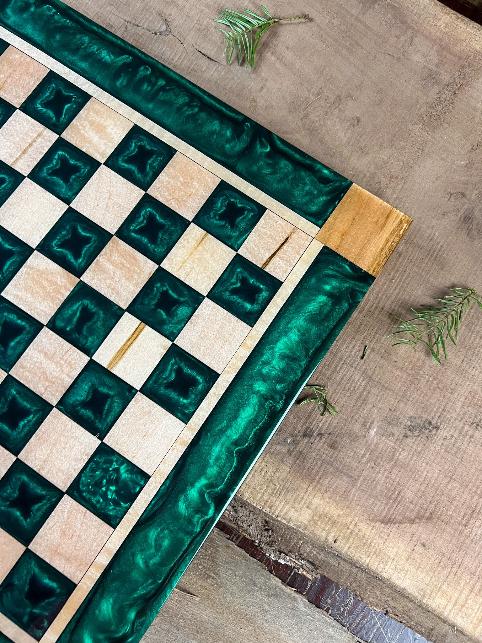 Emerald Green Maple Wood Chess Board (With Border)