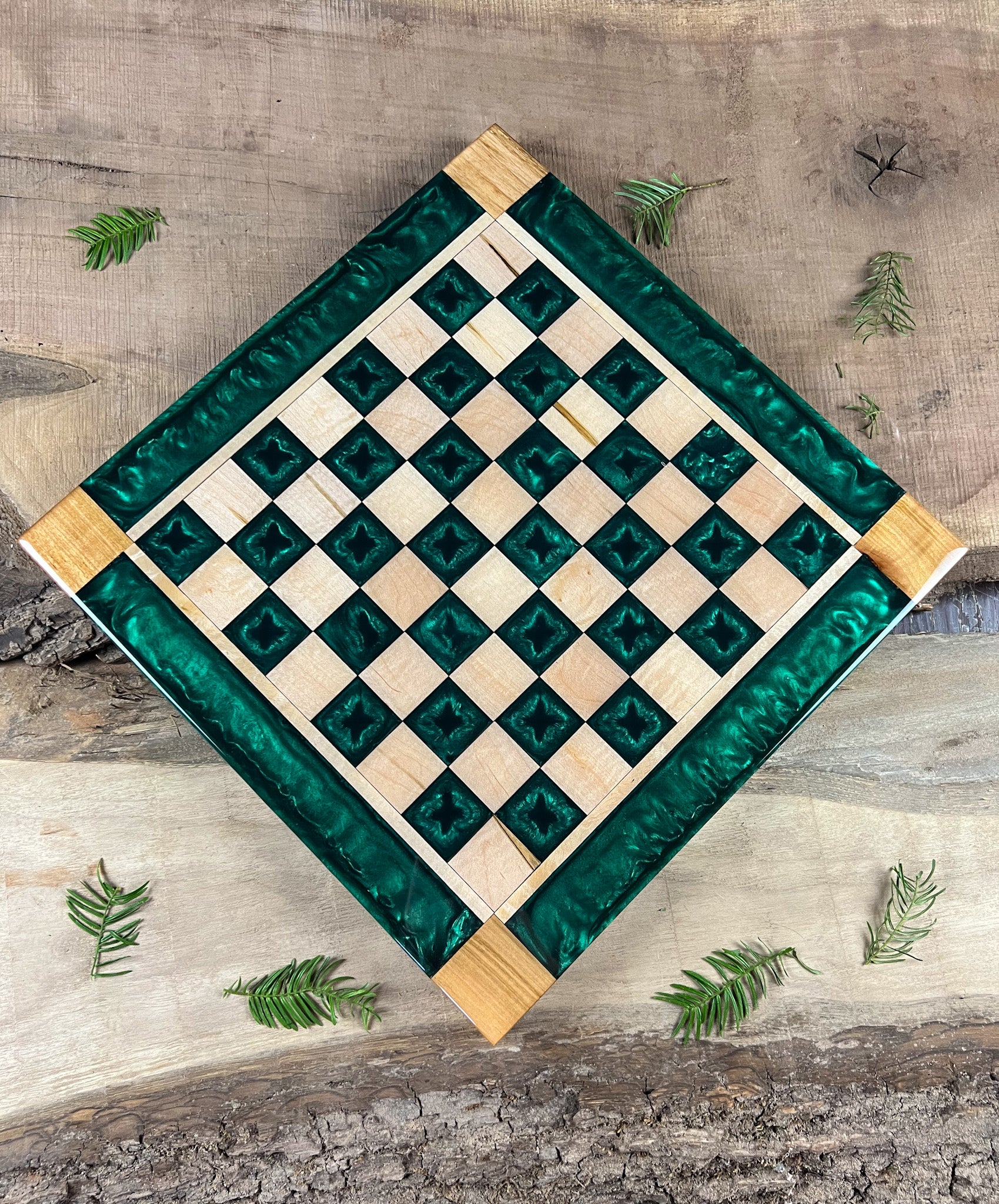 Emerald Green Maple Wood Chess Board (Glass Chess Set Included)