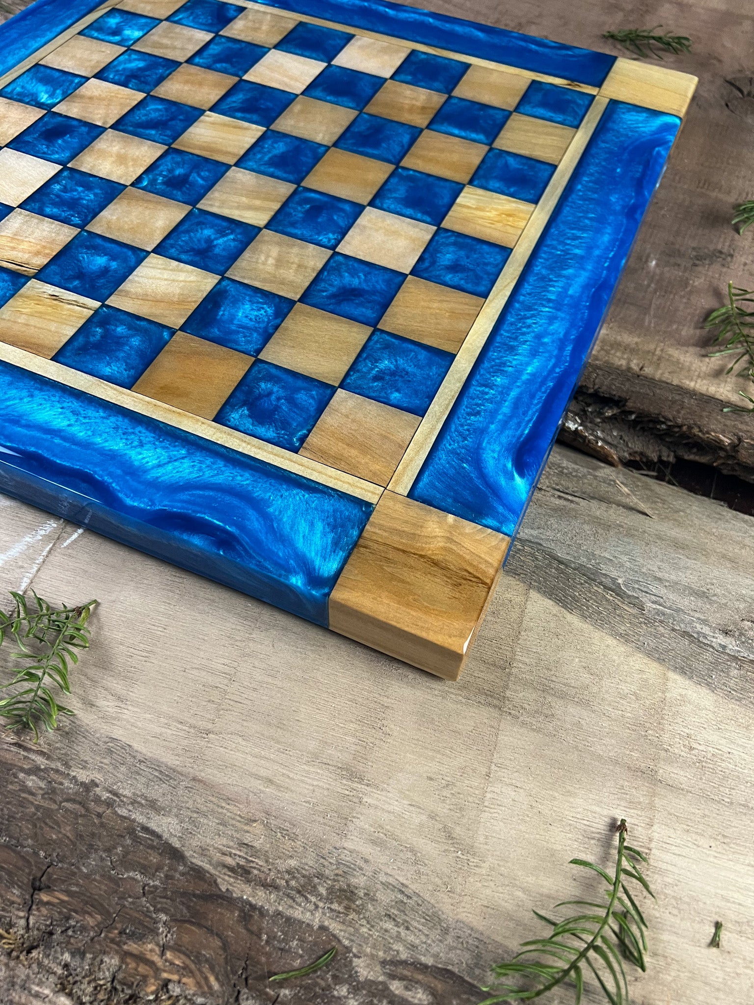 Caribbean Blue Maple Wood Chess Board (Glass Chess Set Included)