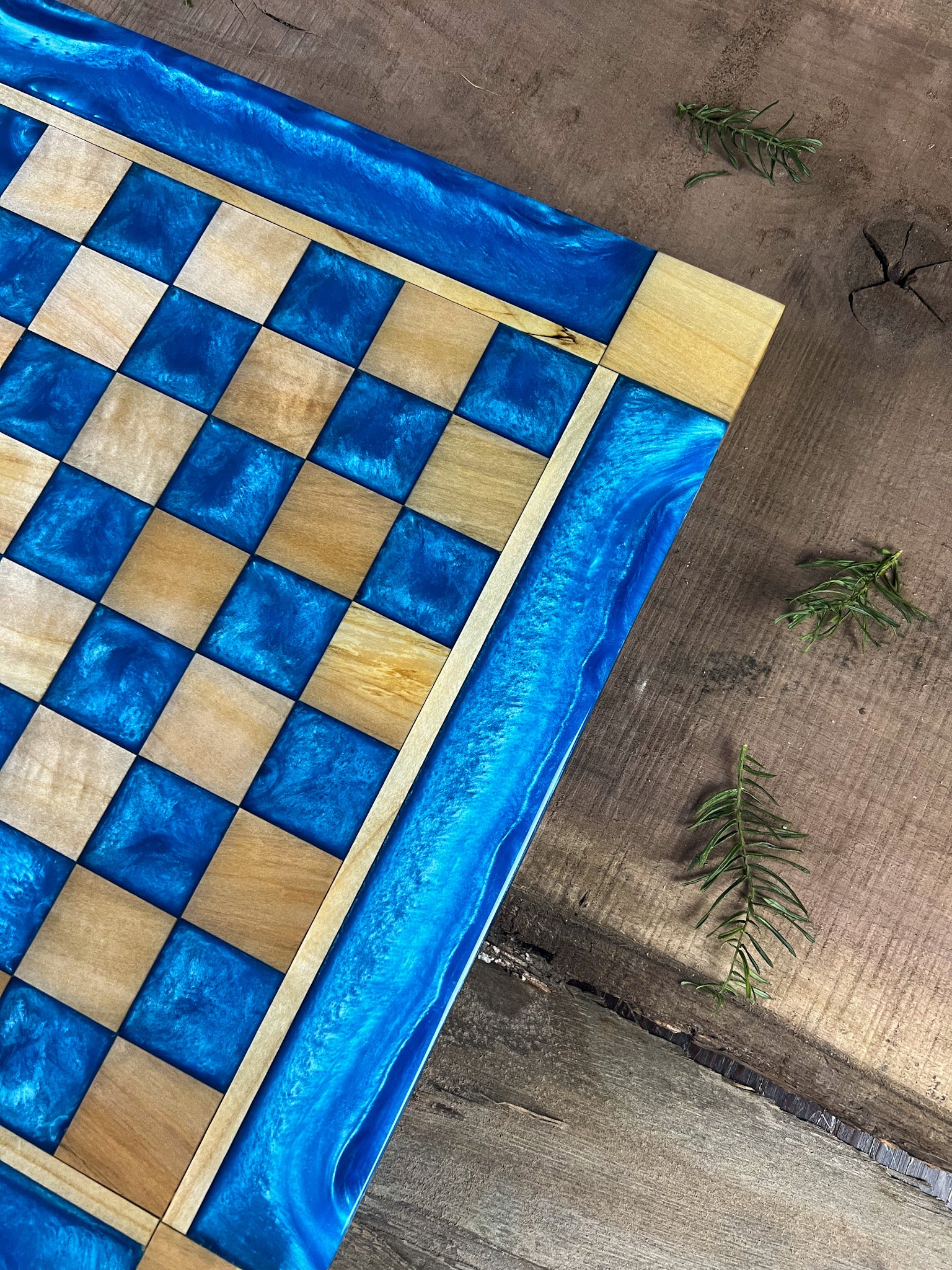 Caribbean Blue Maple Wood Chess Board (Glass Chess Set Included)