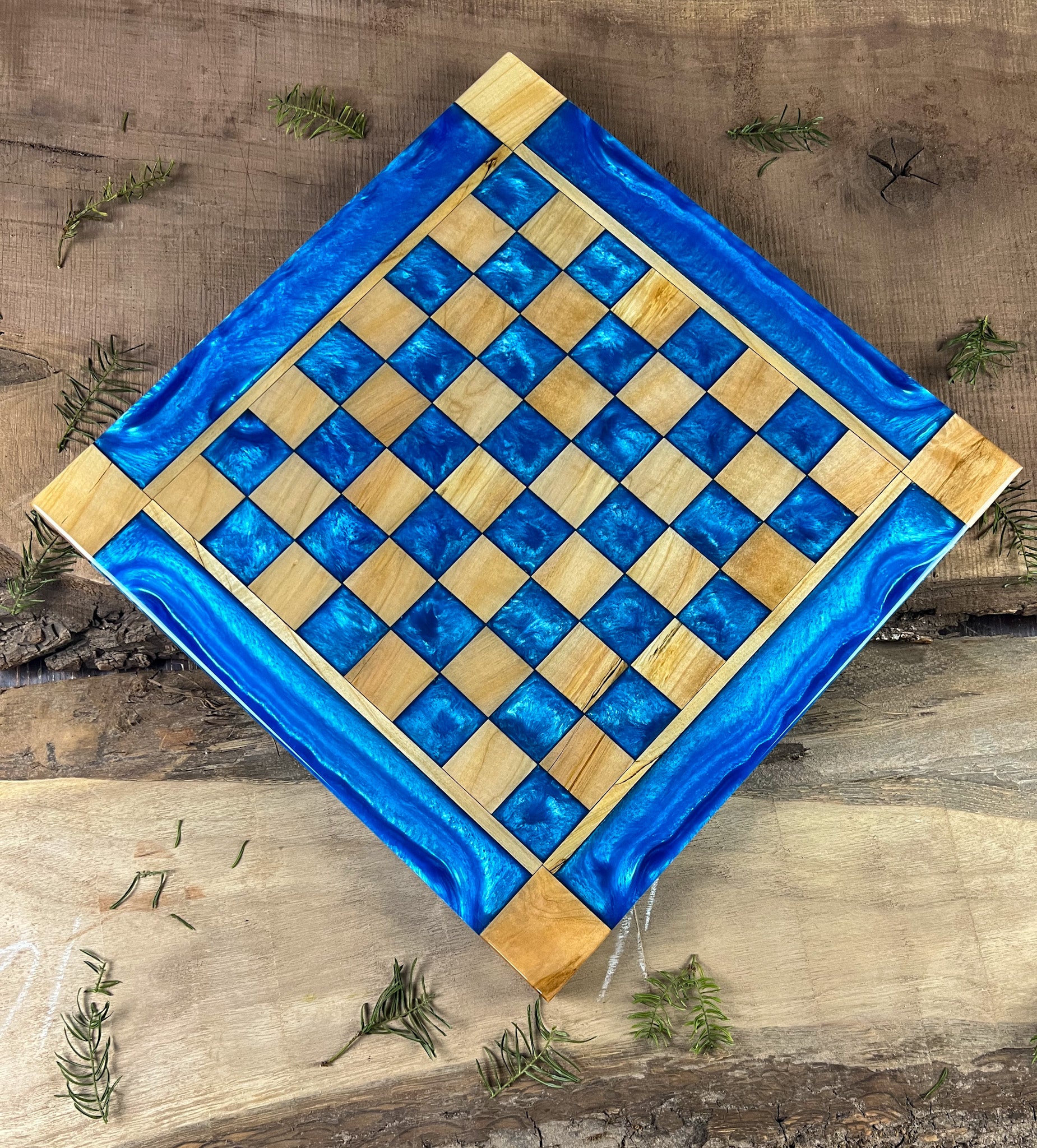 Caribbean Blue Maple Wood Chess Board (Glass Chess Set Included)