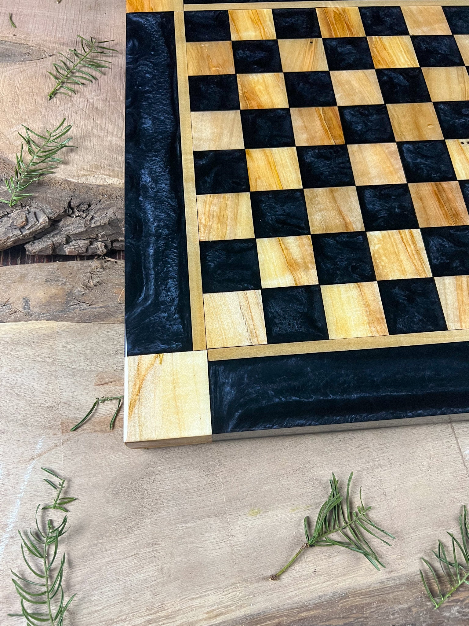 Black Onyx Maple Wood Chess Board (With Border)