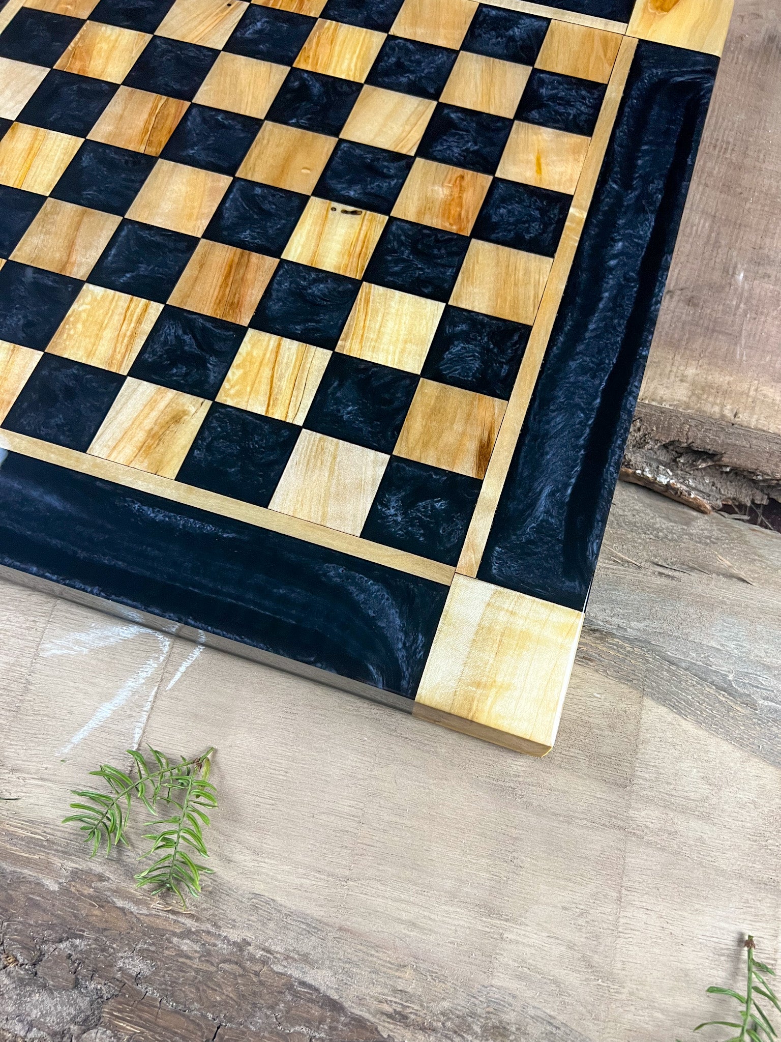 Black Onyx Maple Wood Chess Board (Glass Chess Set Included)