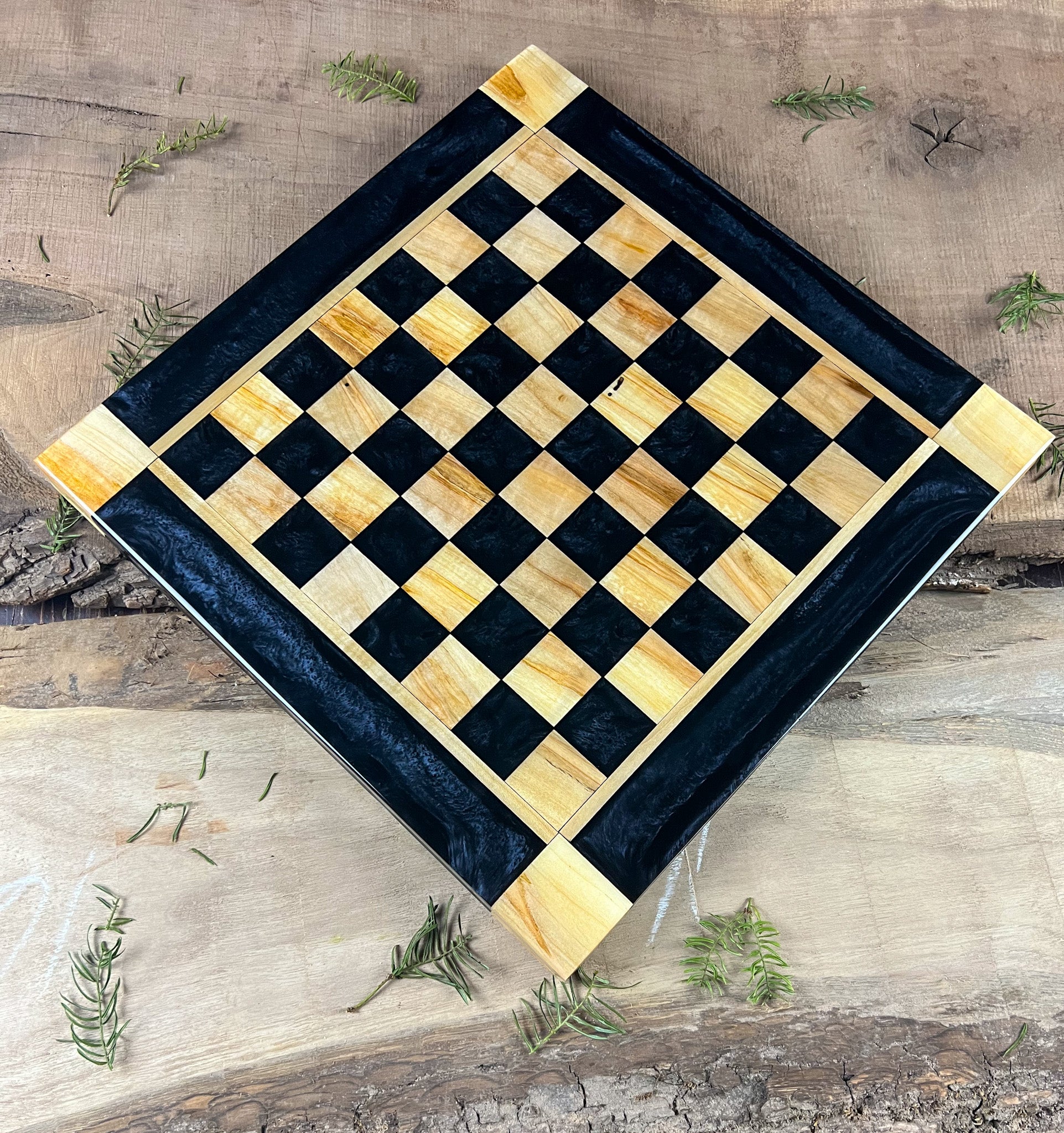 Black Onyx Maple Wood Chess Board (Glass Chess Set Included)