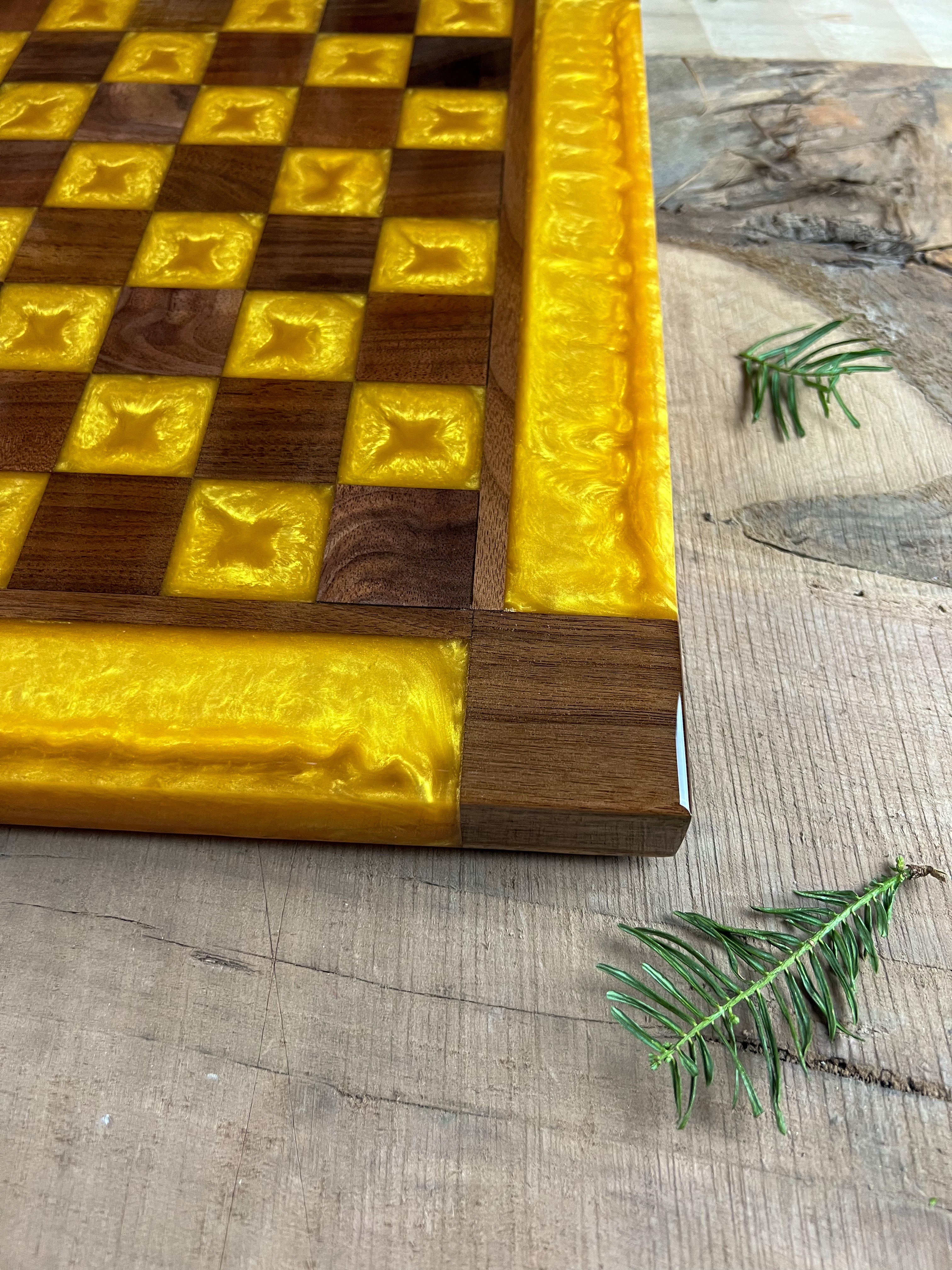 Gold Cloud Black Walnut Chess Board (Glass Chess Set Included)