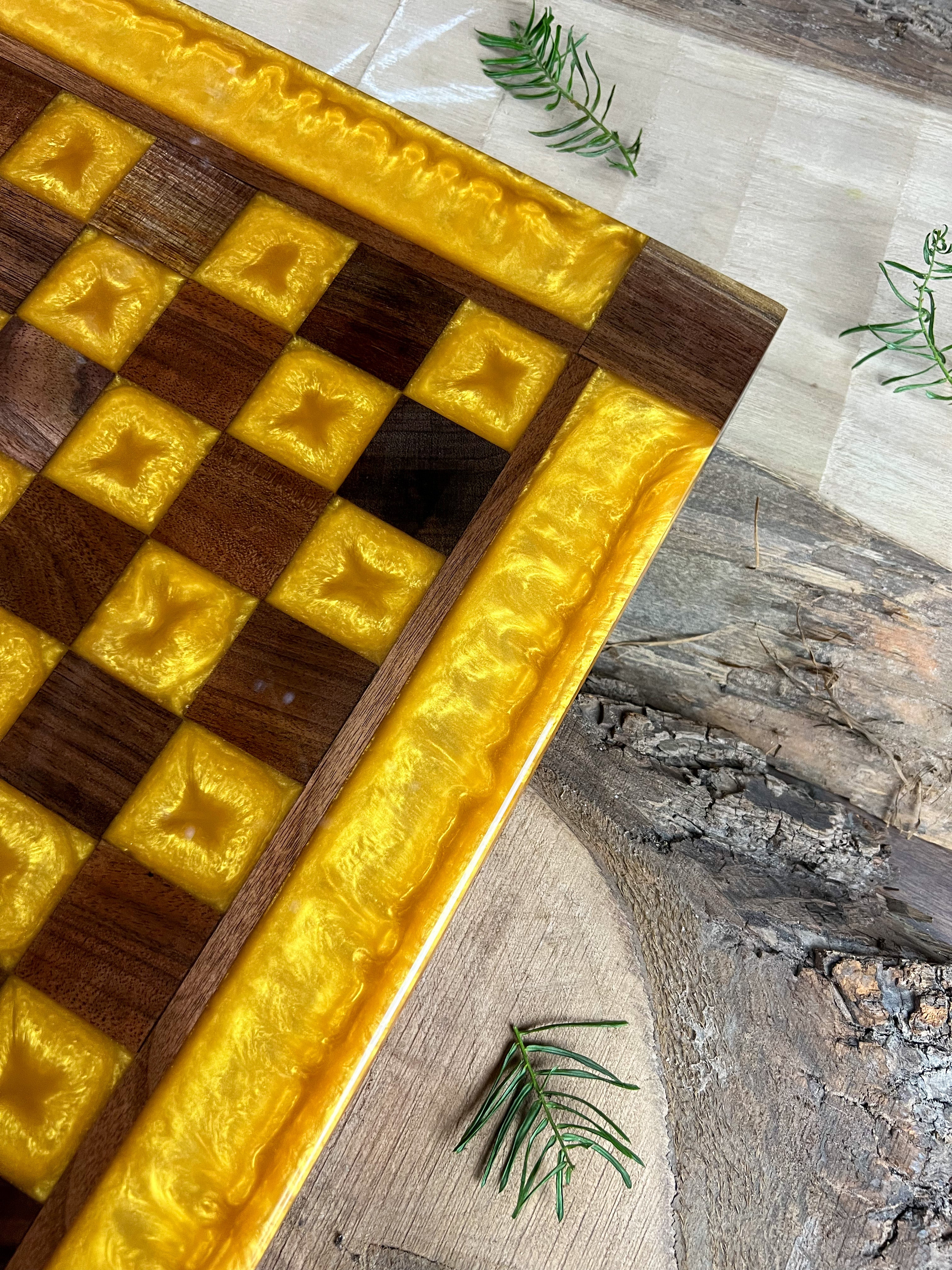 Gold Cloud Black Walnut Chess Board (Glass Chess Set Included)