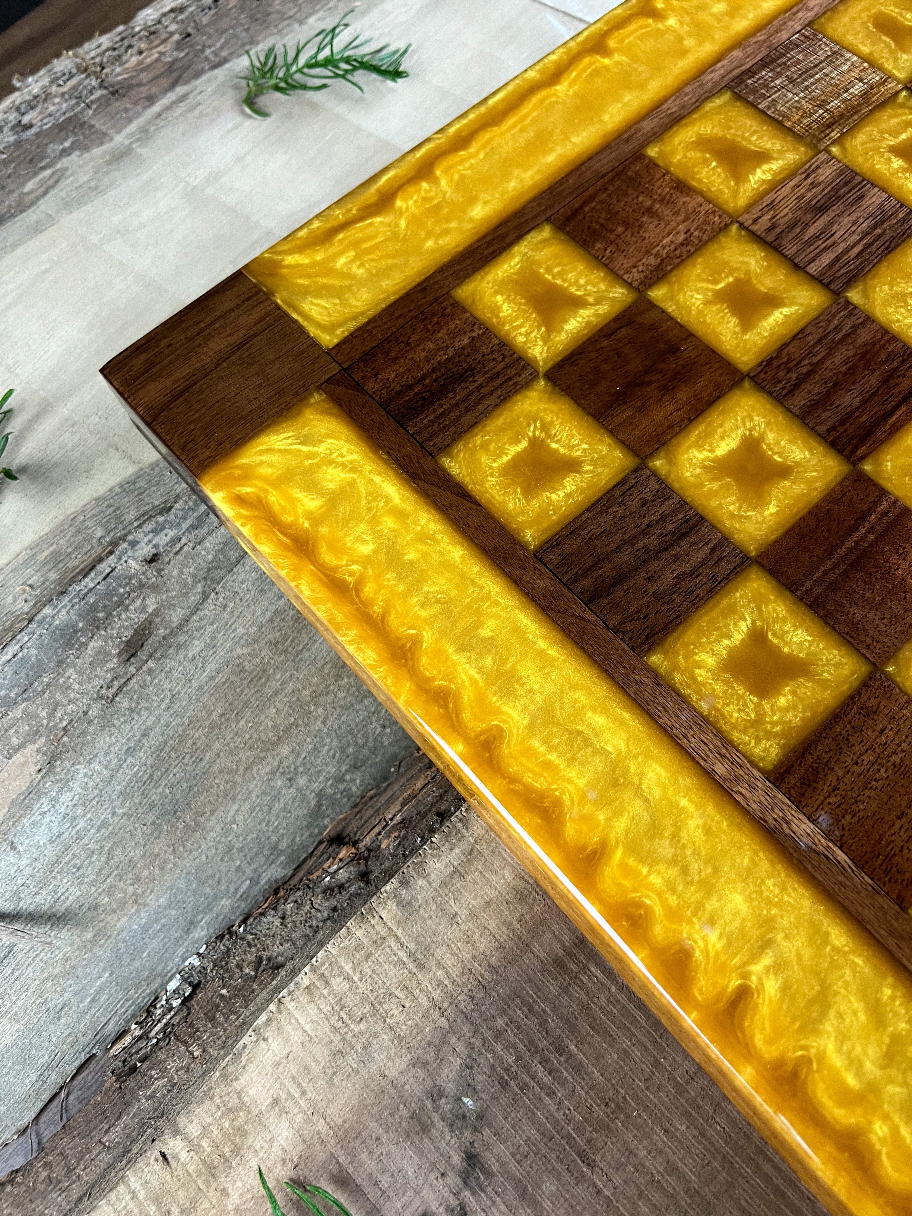 Gold Cloud Black Walnut Chess Board (Glass Chess Set Included)