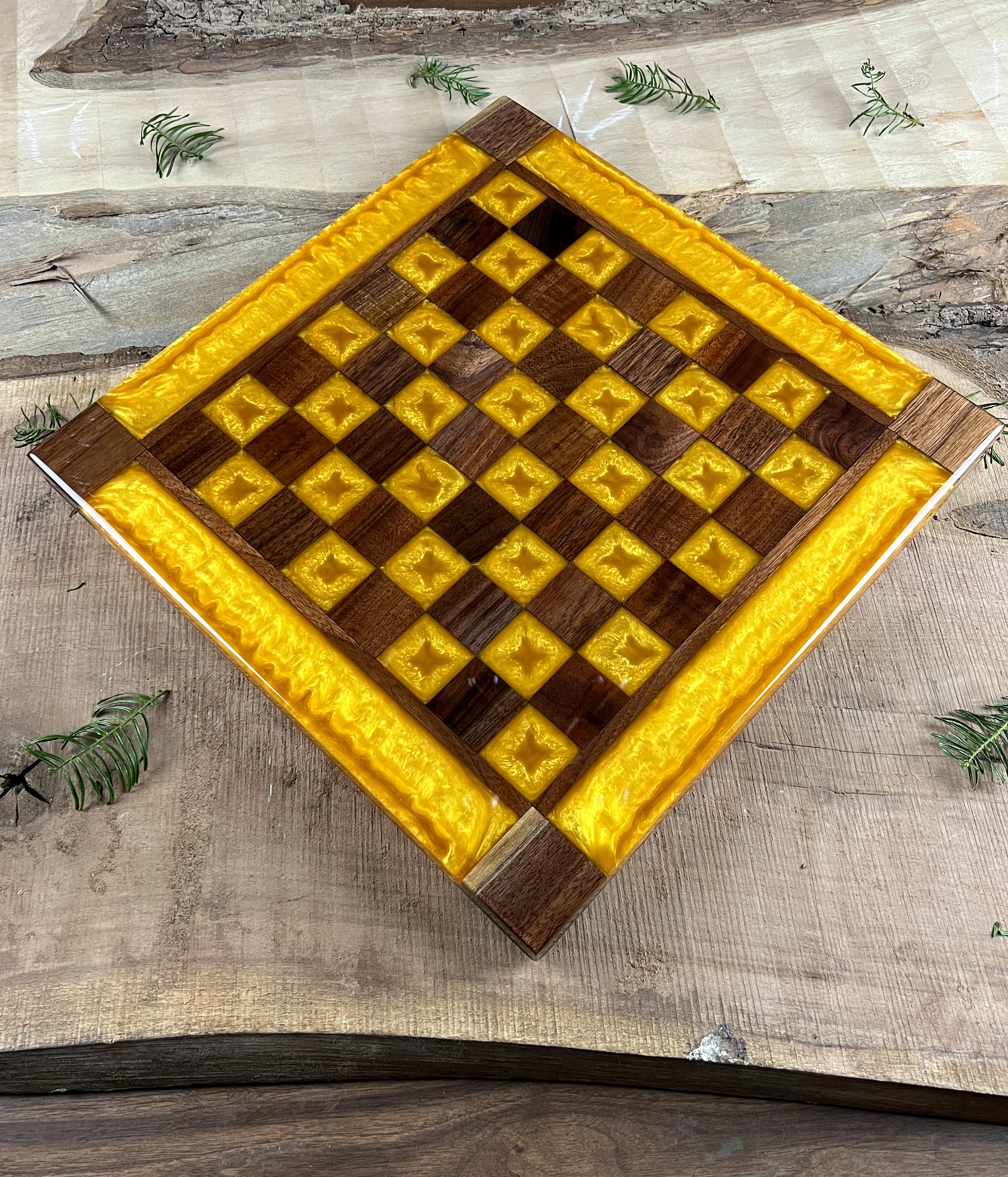 Gold Cloud Black Walnut Chess Board (Glass Chess Set Included)