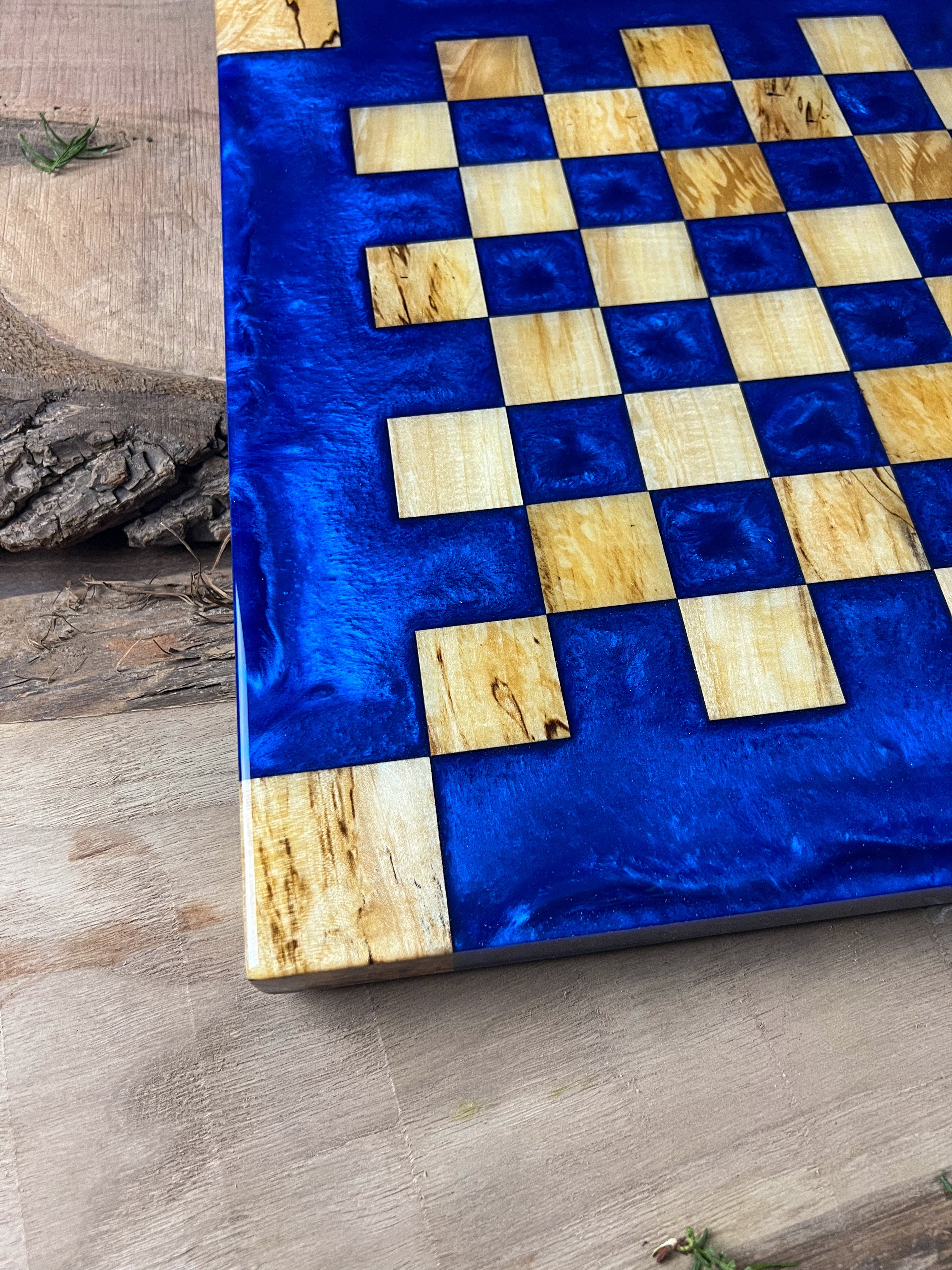 Deep Blue Maple Wood Chess Board