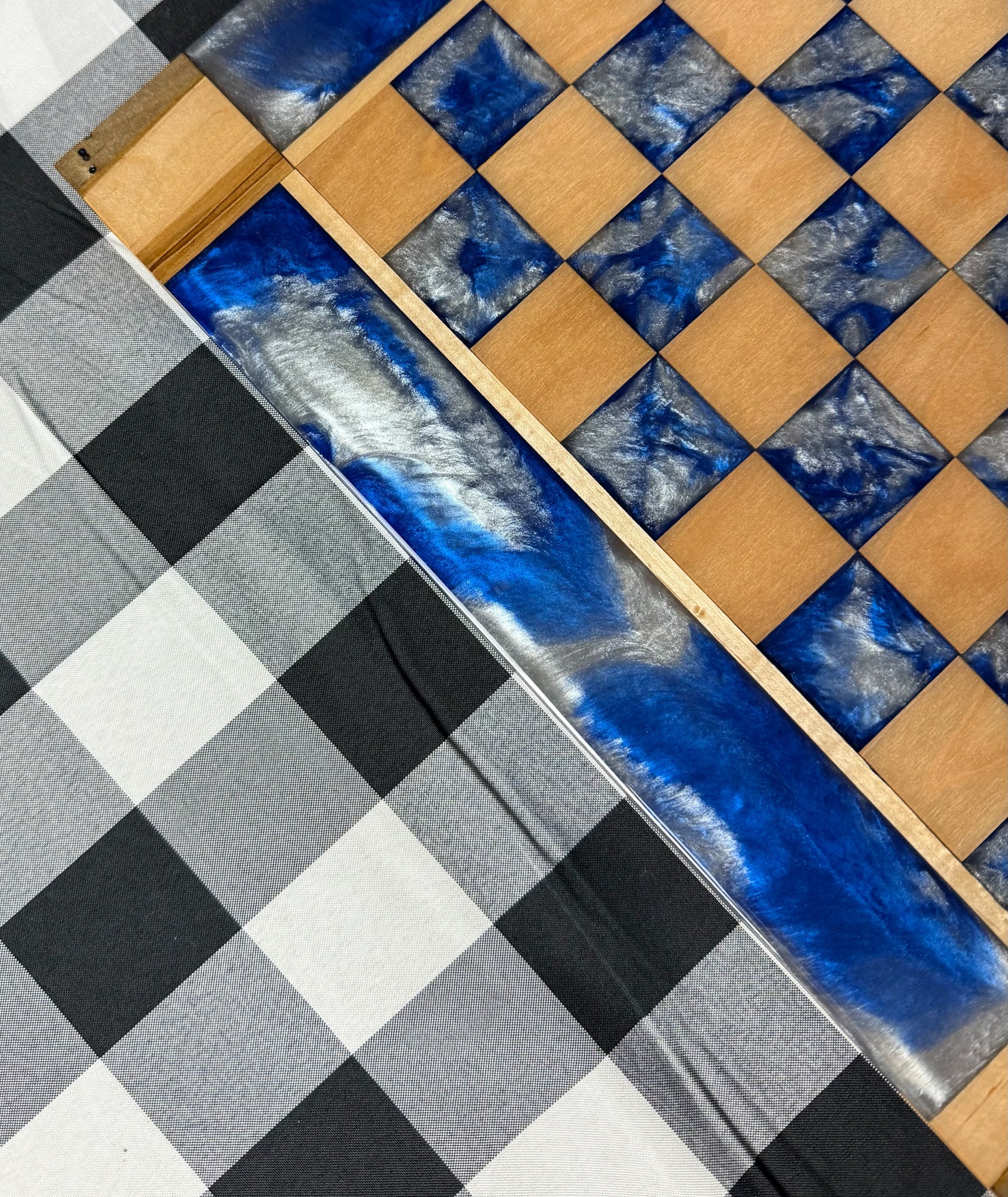 Deep Blue Silver Cloud Maple Wood Chess Board (Glass Chess Set Included)