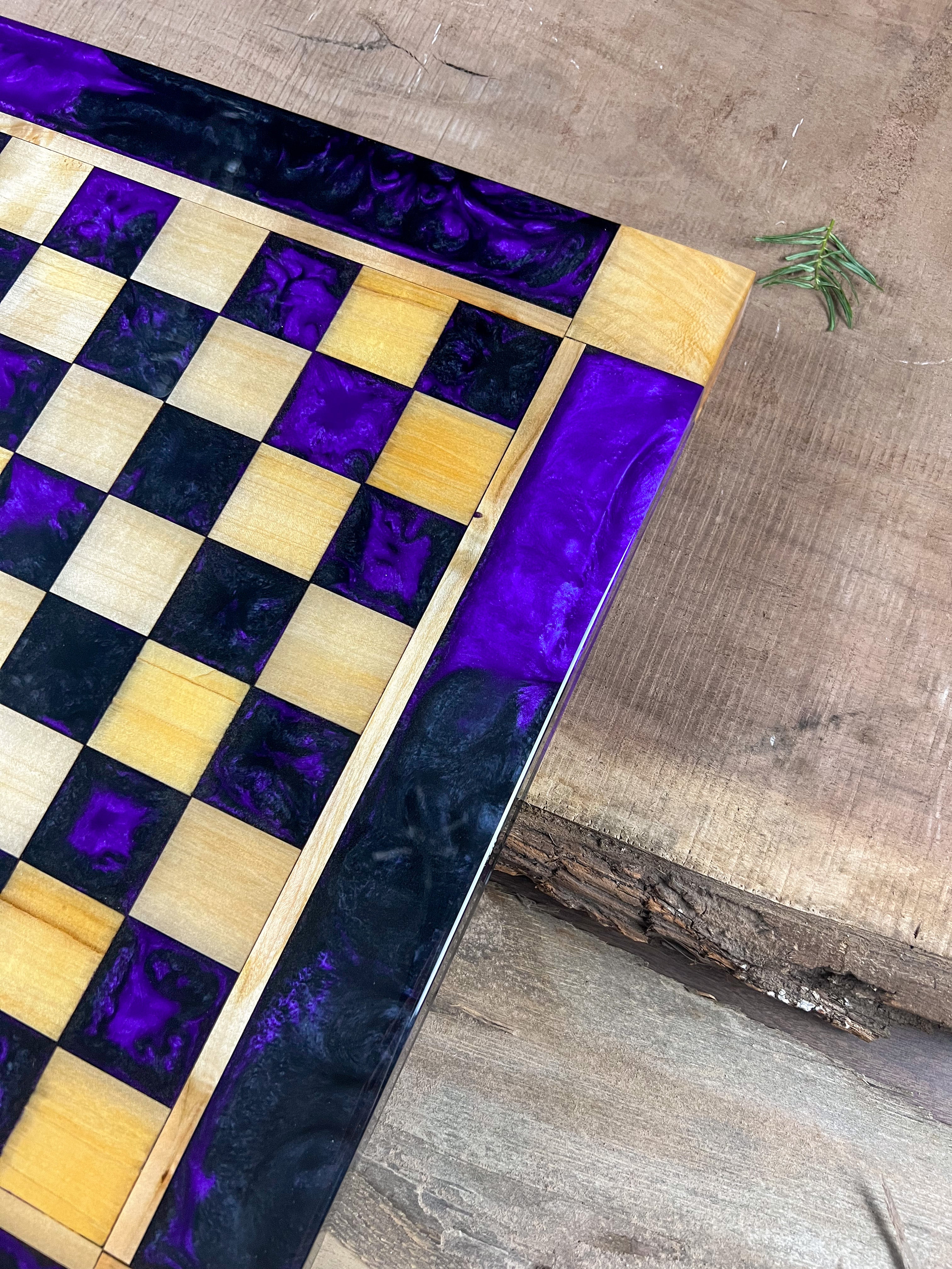 Black Onyx Purple Haze Maple Wood Chess Board (Glass Chess Set Included)
