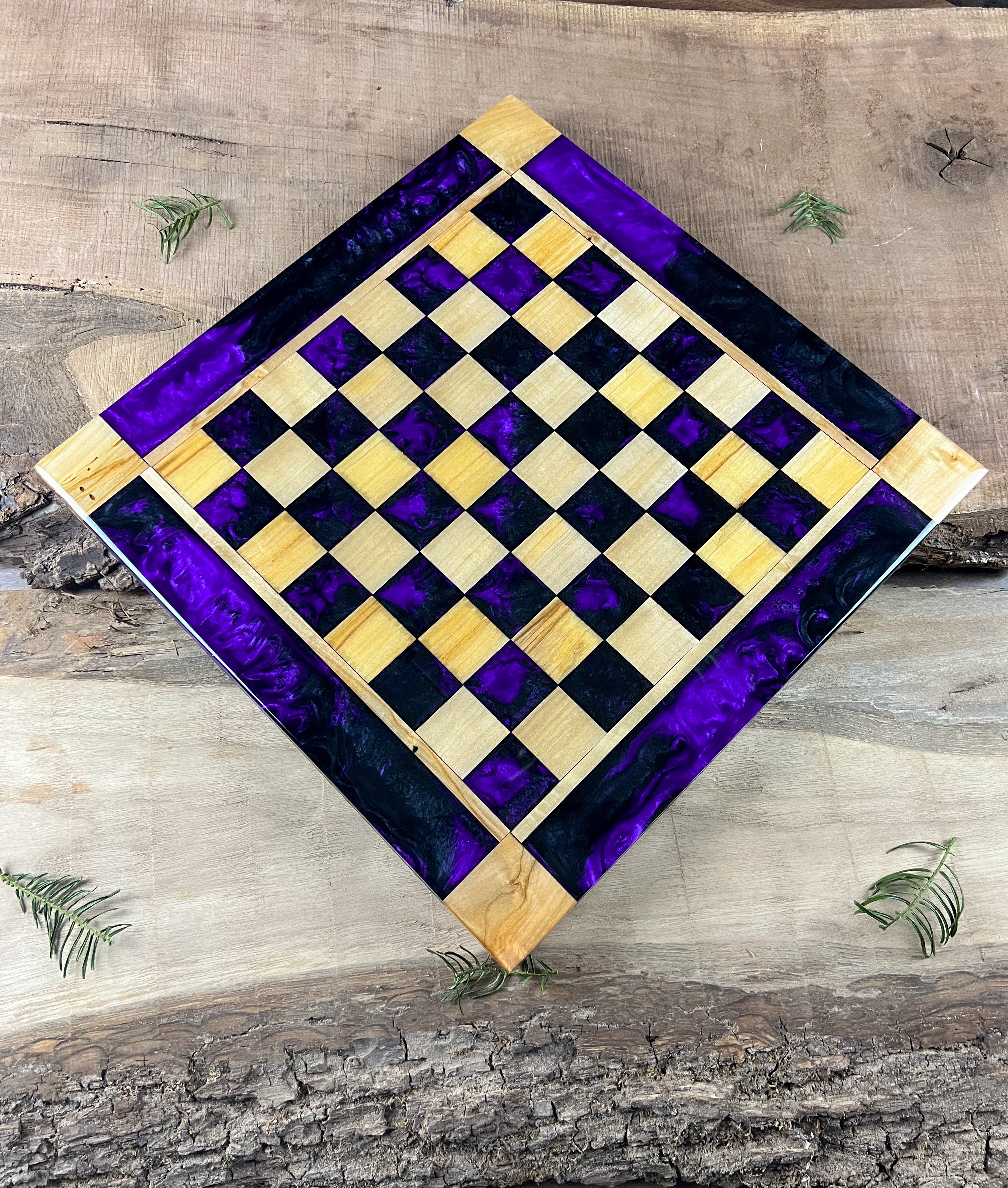 Black Onyx Purple Haze Maple Wood Chess Board (Glass Chess Set Included)