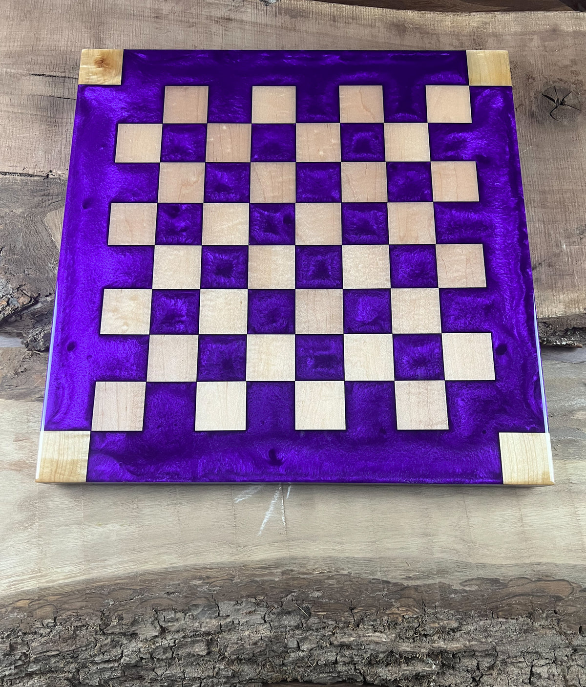 High Gloss Spanish Veneered Chess Board (Purple Ash Burl + Erable)