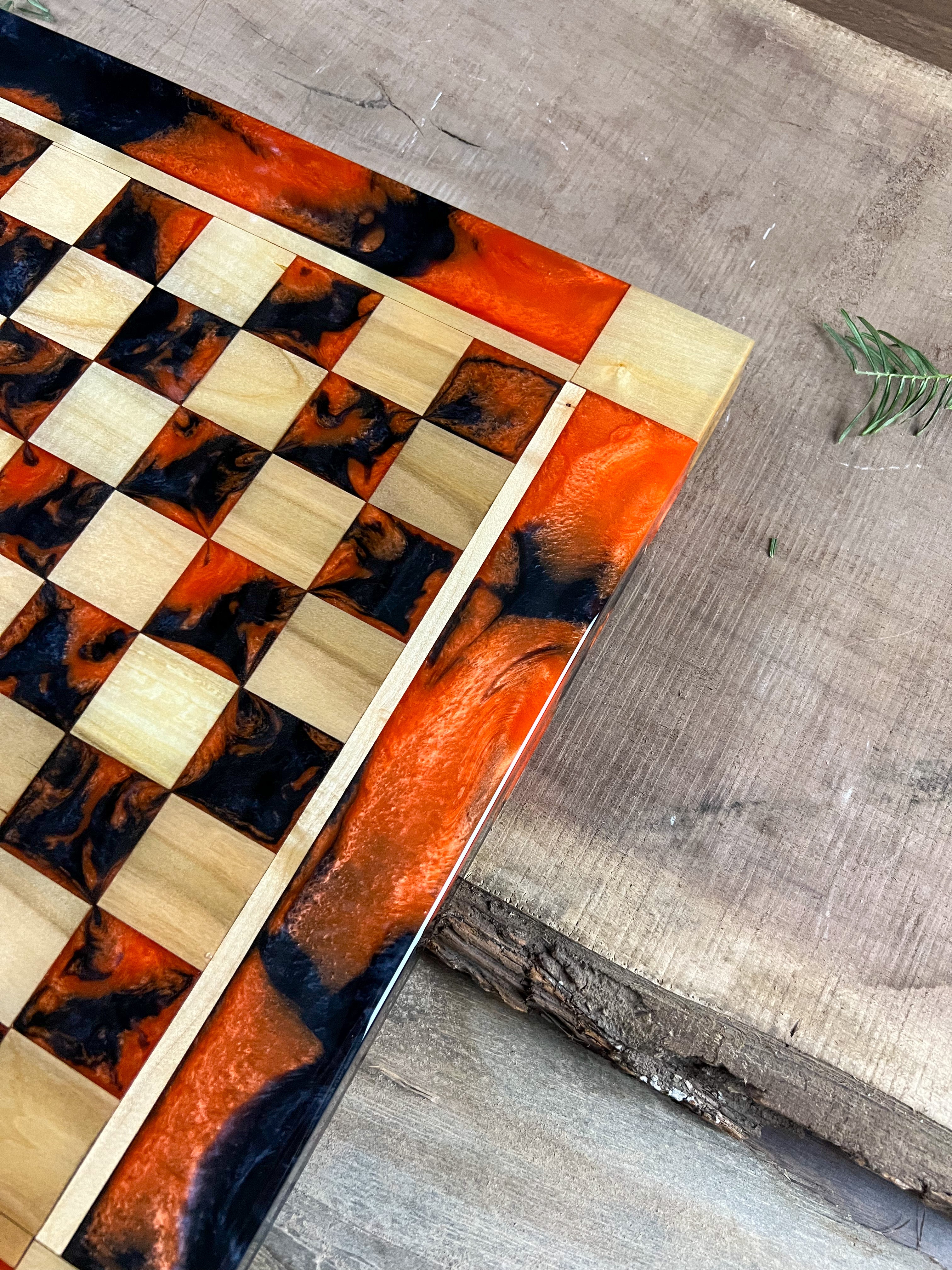 Black Onyx Orange Maple Wood Chess Board (With Border)