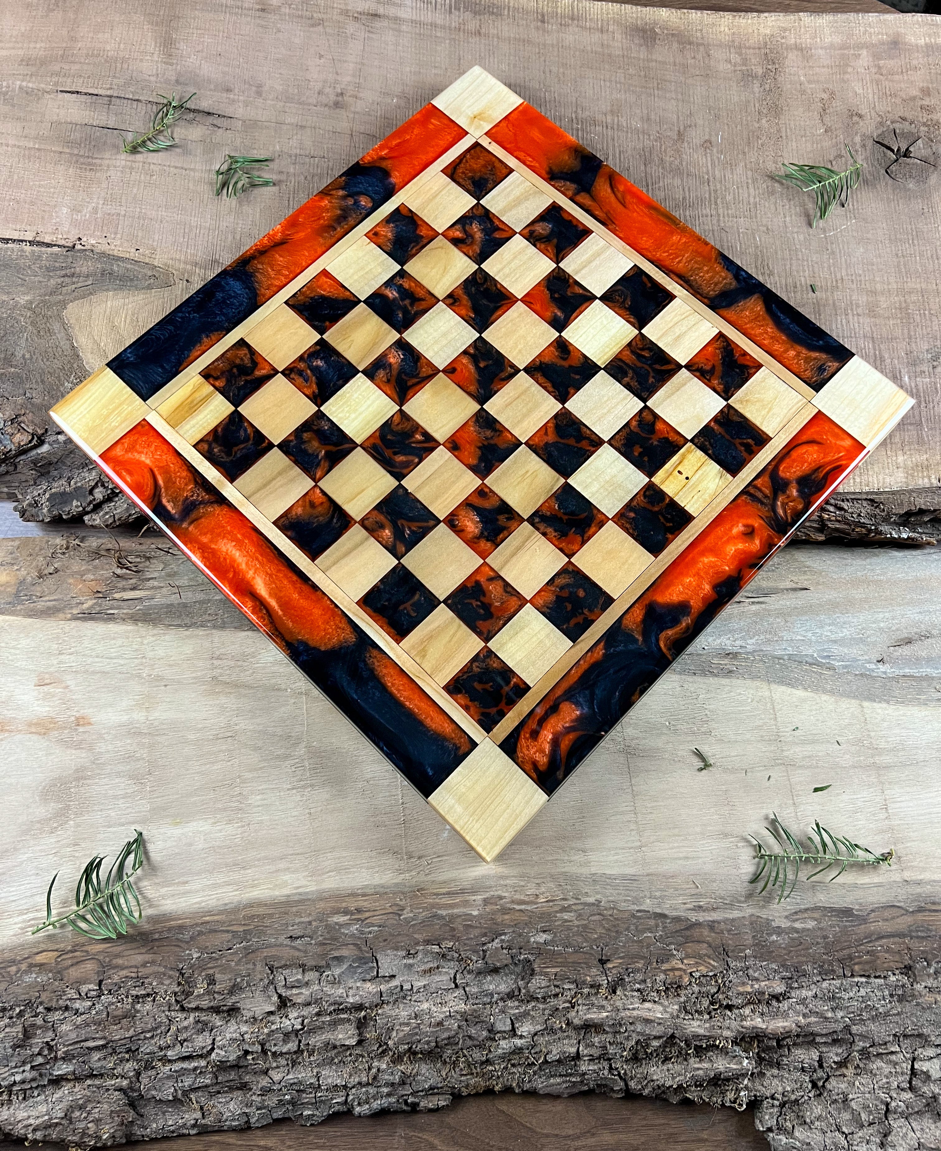 Black Onyx Orange Maple Wood Chess Board (Glass Chess Set Included)
