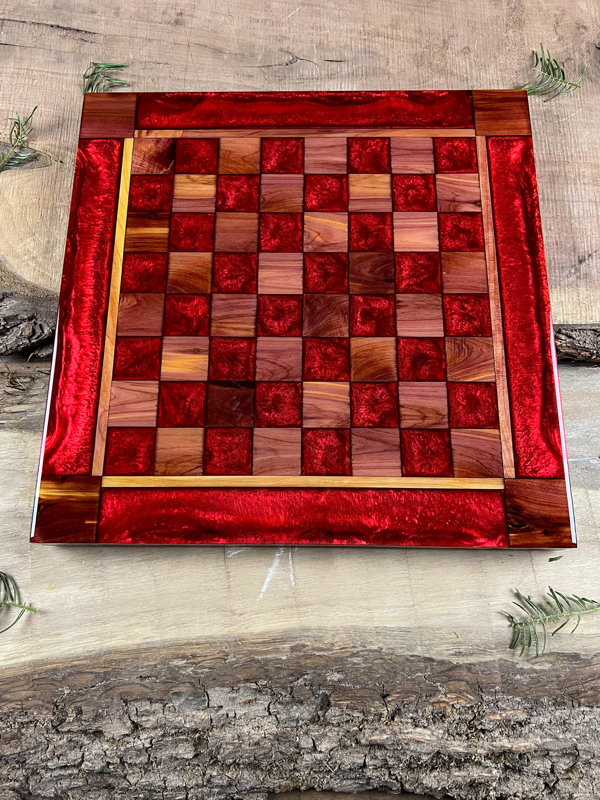 Red Lava Maple Wood Chess Board (With Border)