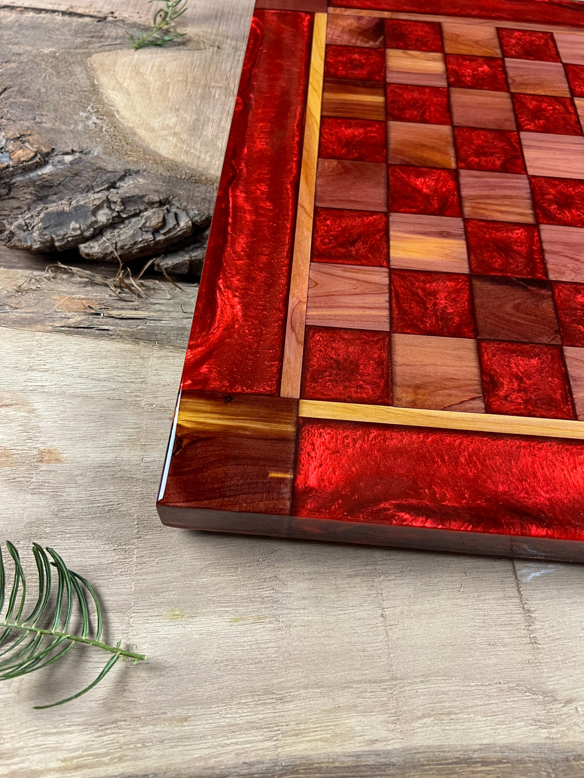 Red Lava Maple Wood Chess Board (With Border)