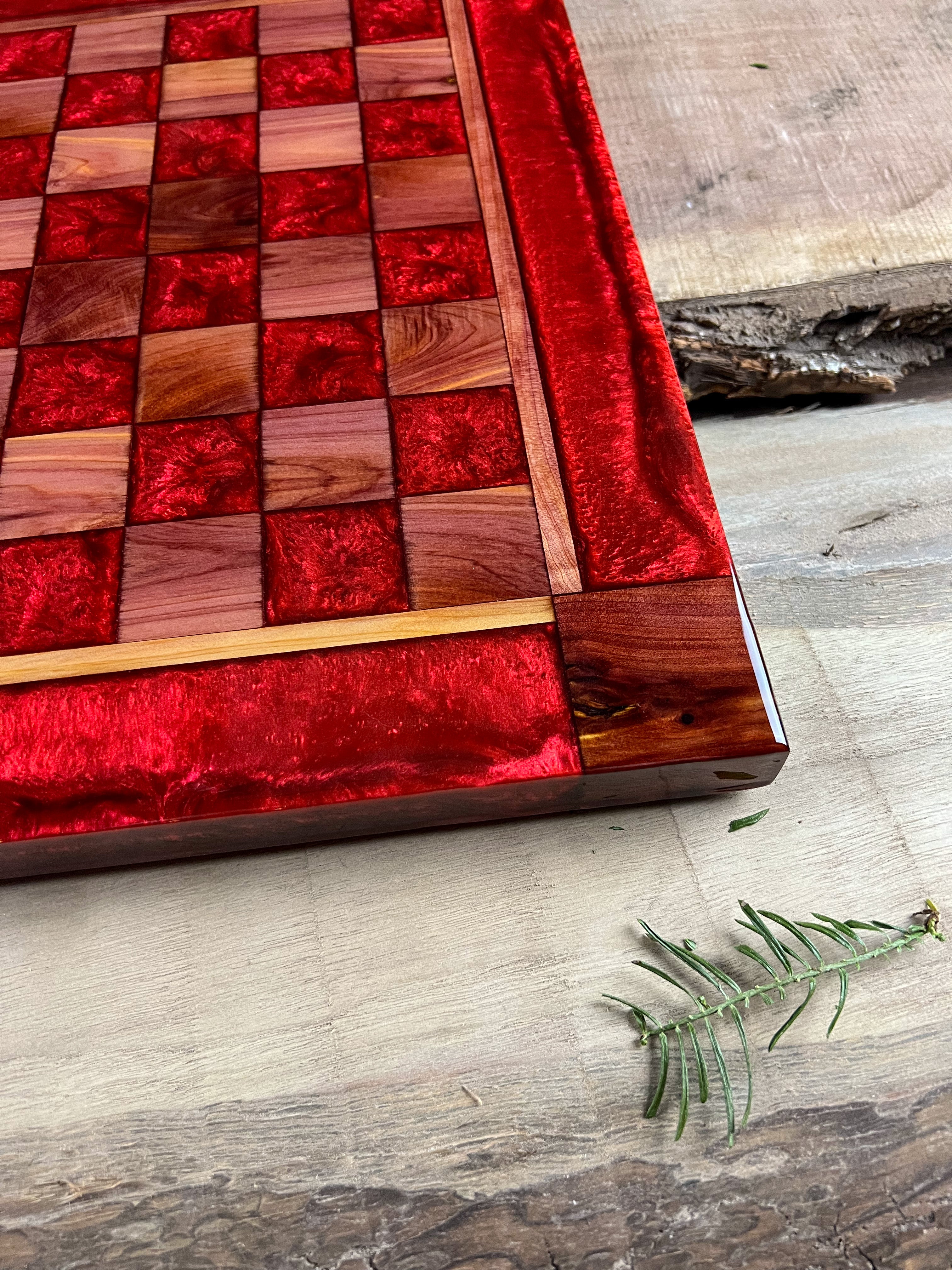 Red Lava Cedar Chess Board (Glass Chess Set Included)