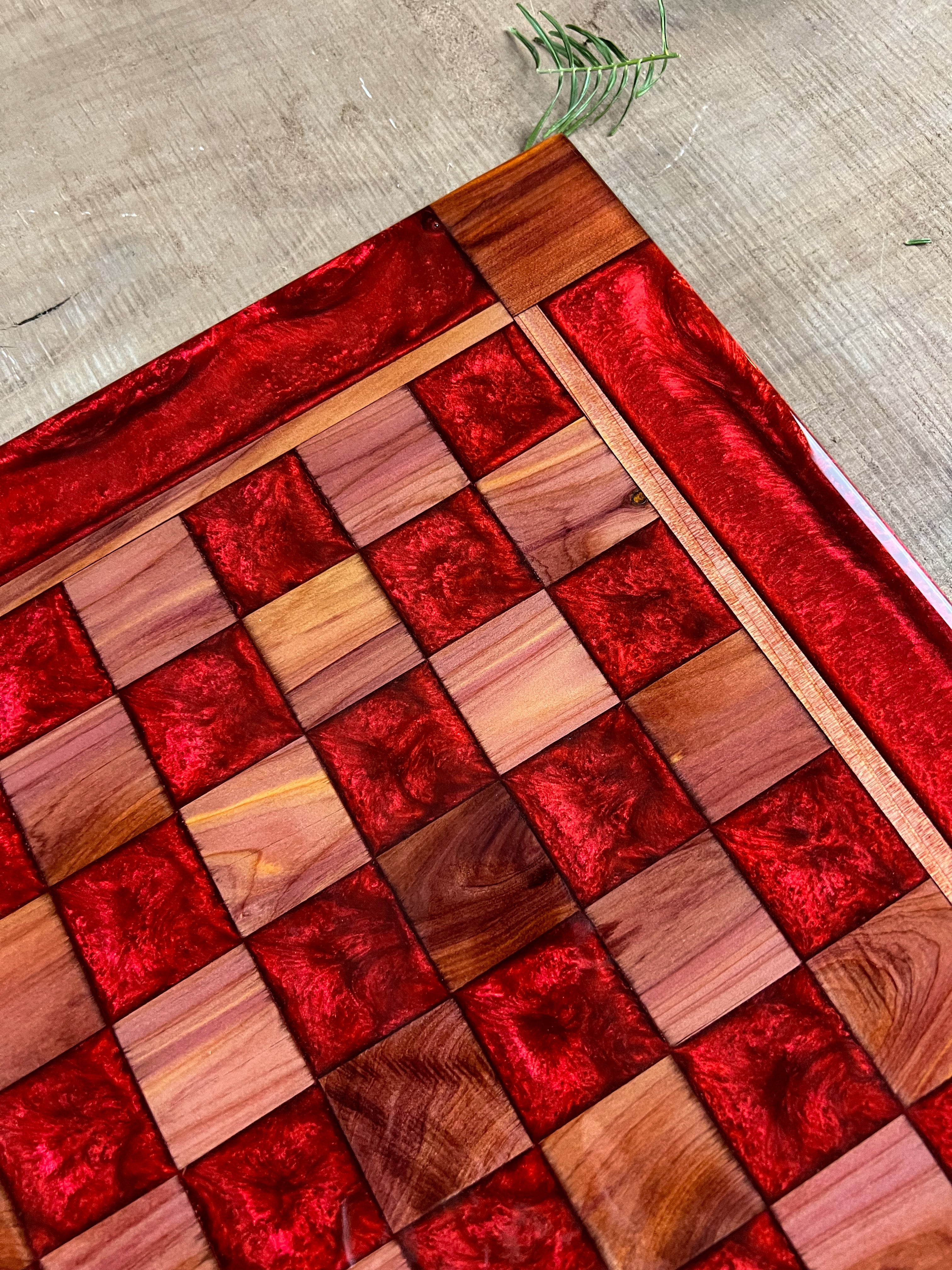 Red Lava Cedar Chess Board (Glass Chess Set Included)