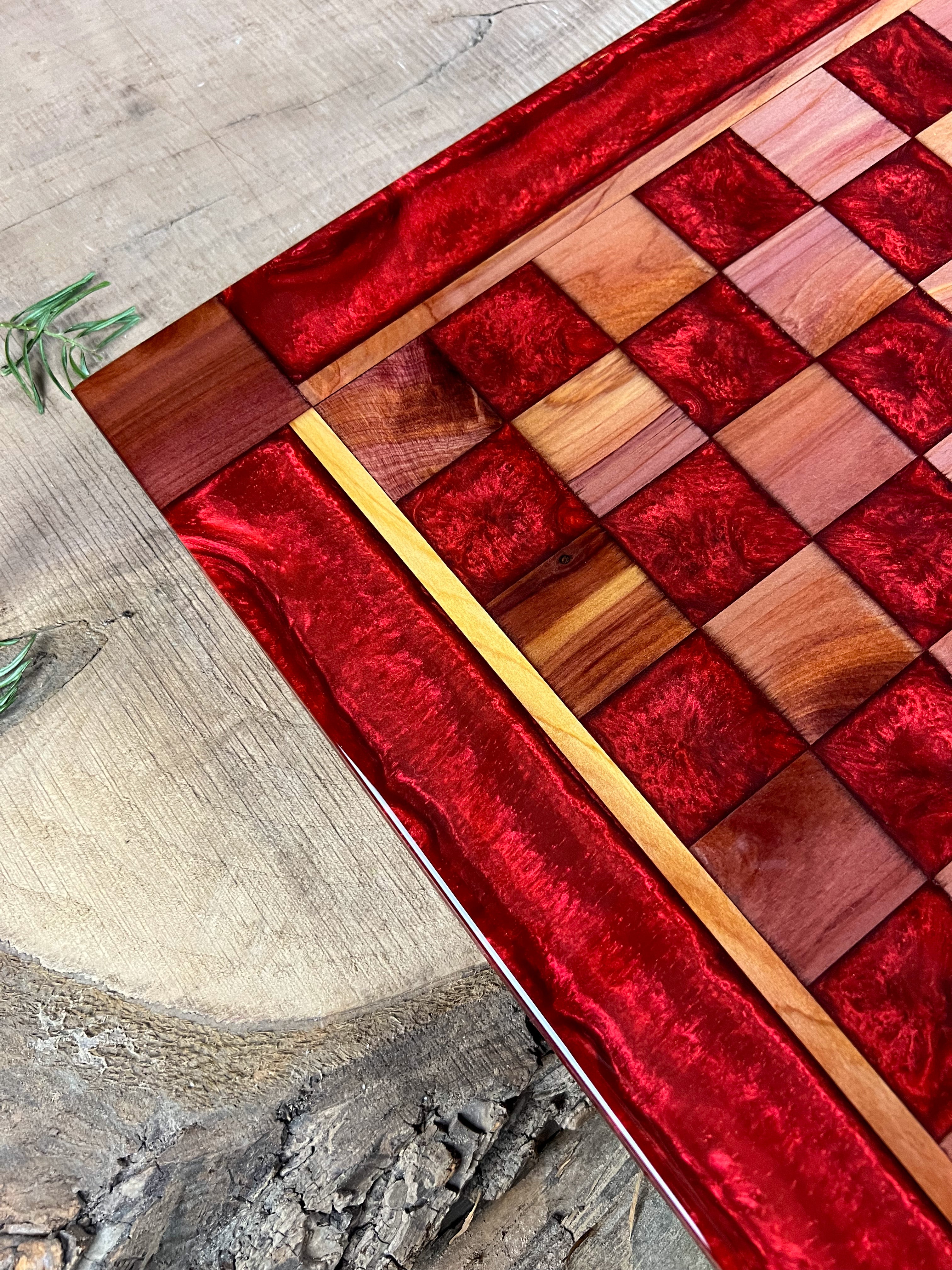 Red Lava Cedar Chess Board (Glass Chess Set Included)