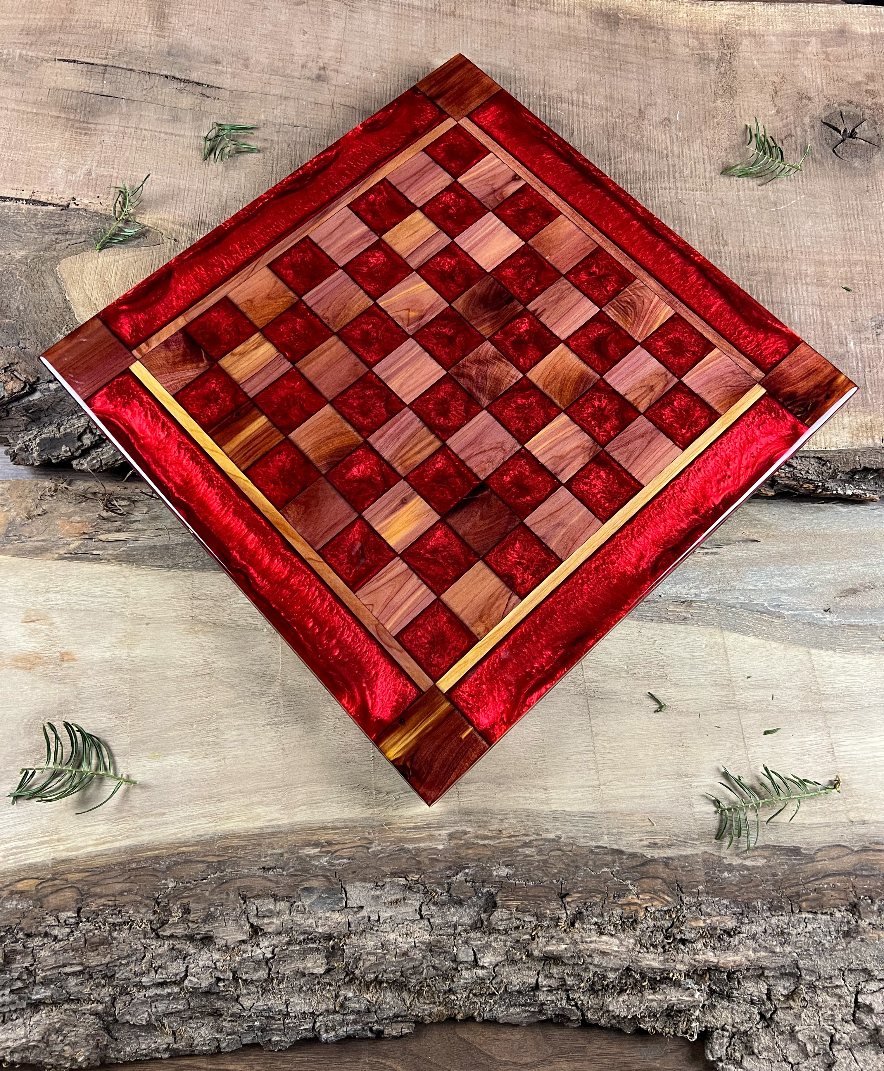 Red Lava Cedar Chess Board (Glass Chess Set Included)