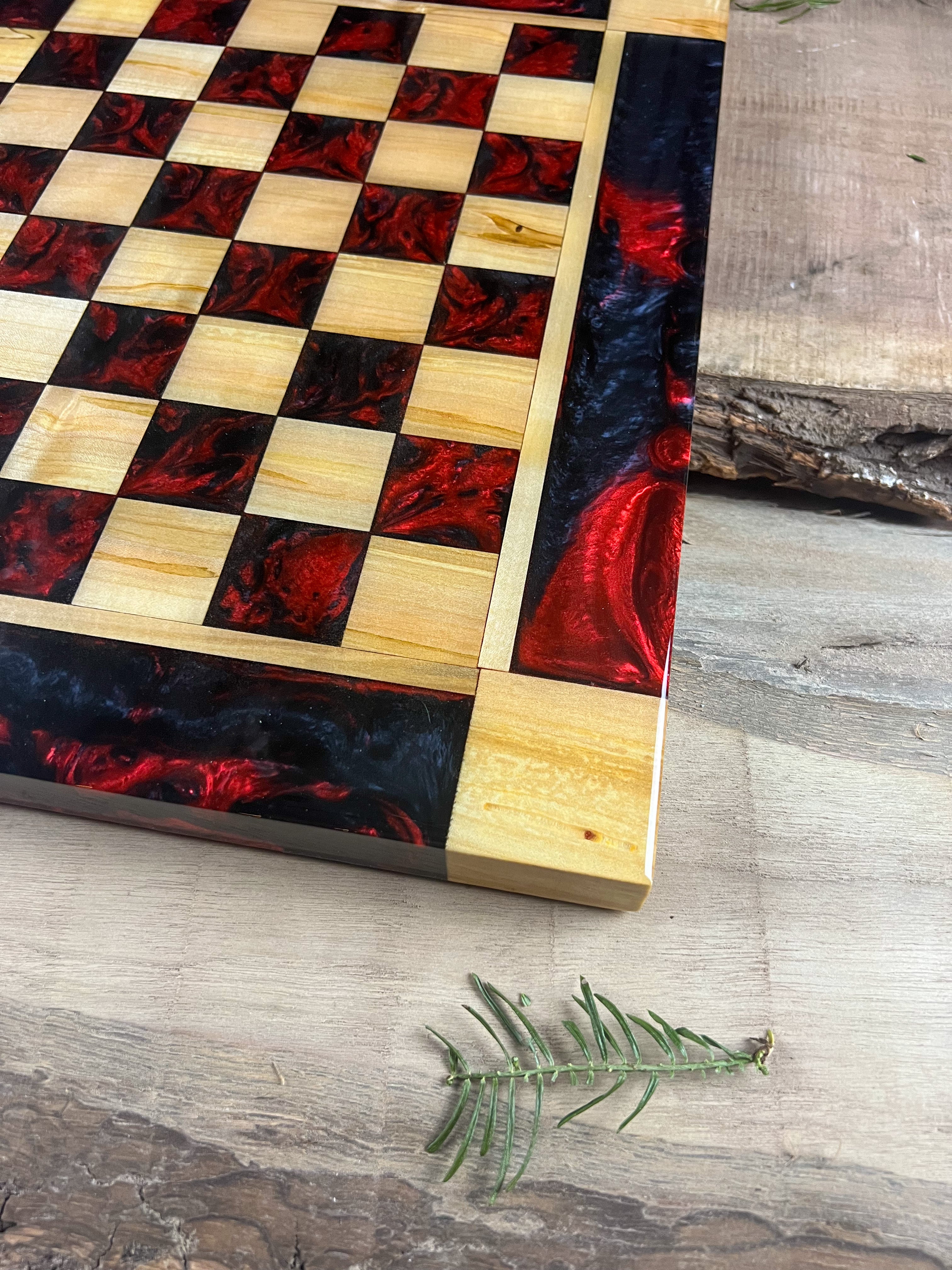 Red and Black Maple Wood Chess Board (Glass Chess Set Included)