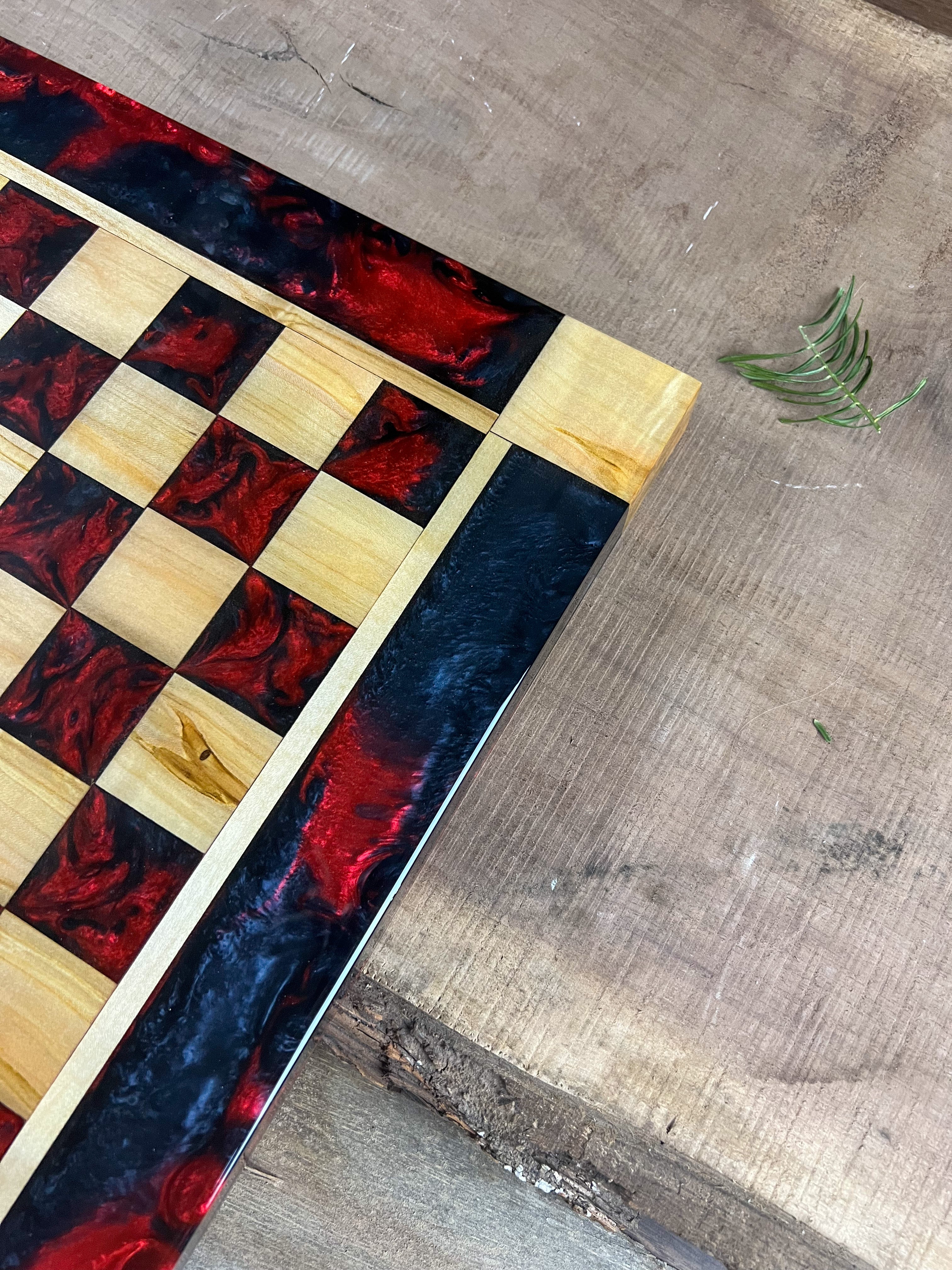 Red and Black Maple Wood Chess Board (Glass Chess Set Included)