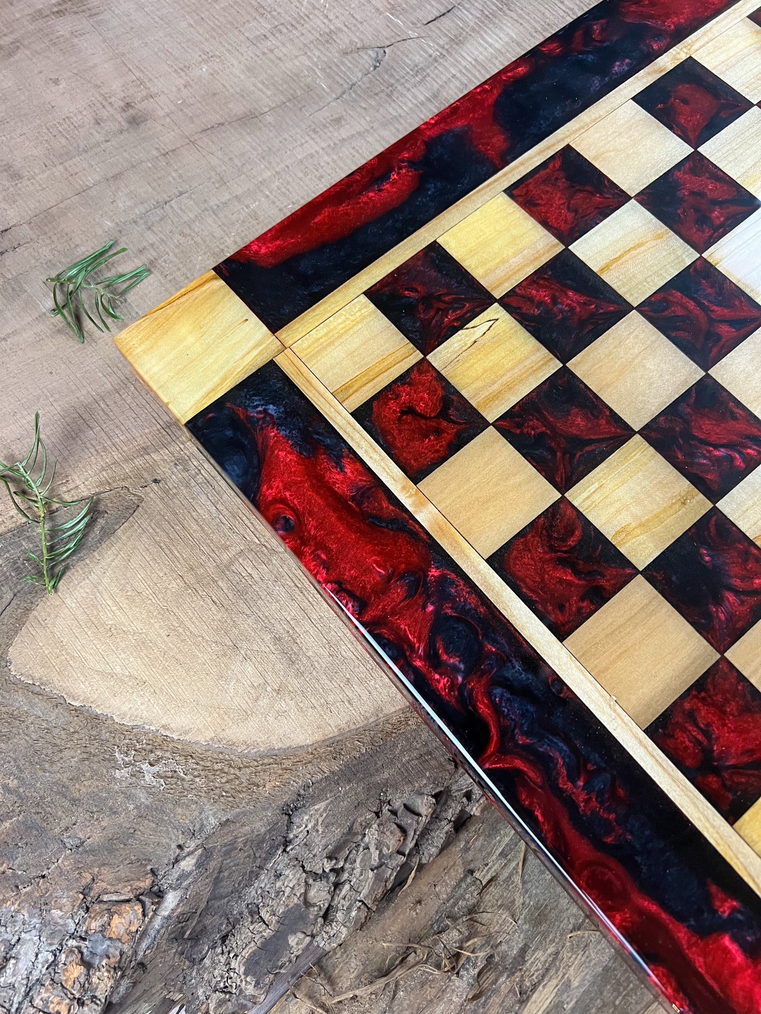 Red and Black Maple Wood Chess Board (Glass Chess Set Included)